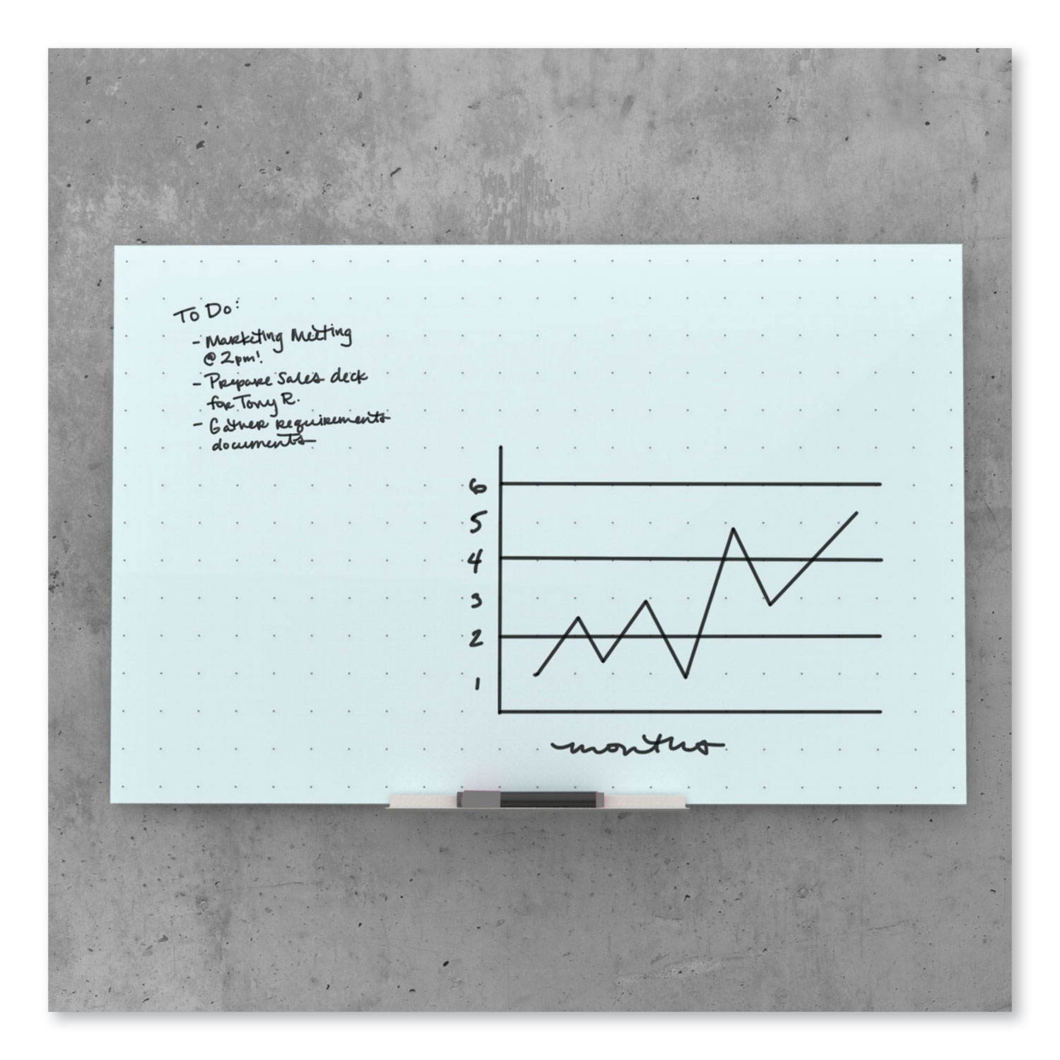 Floating Glass Ghost Grid Dry Erase Board, 48 x 36 Inches, White Frosted Surface, Frameless UBR2799U0001