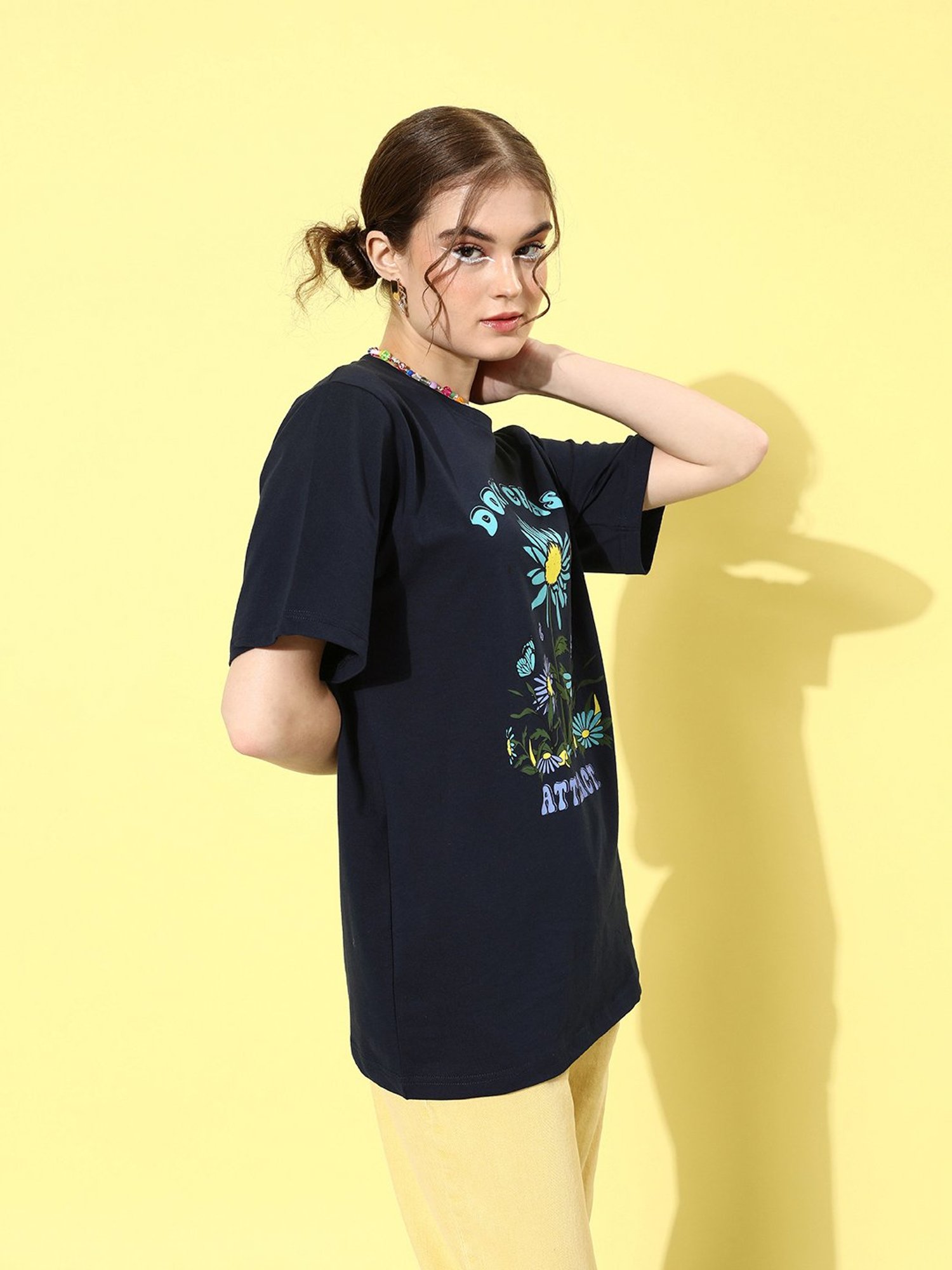 Dillinger Navy Cotton Graphic Print Oversized T-Shirt
