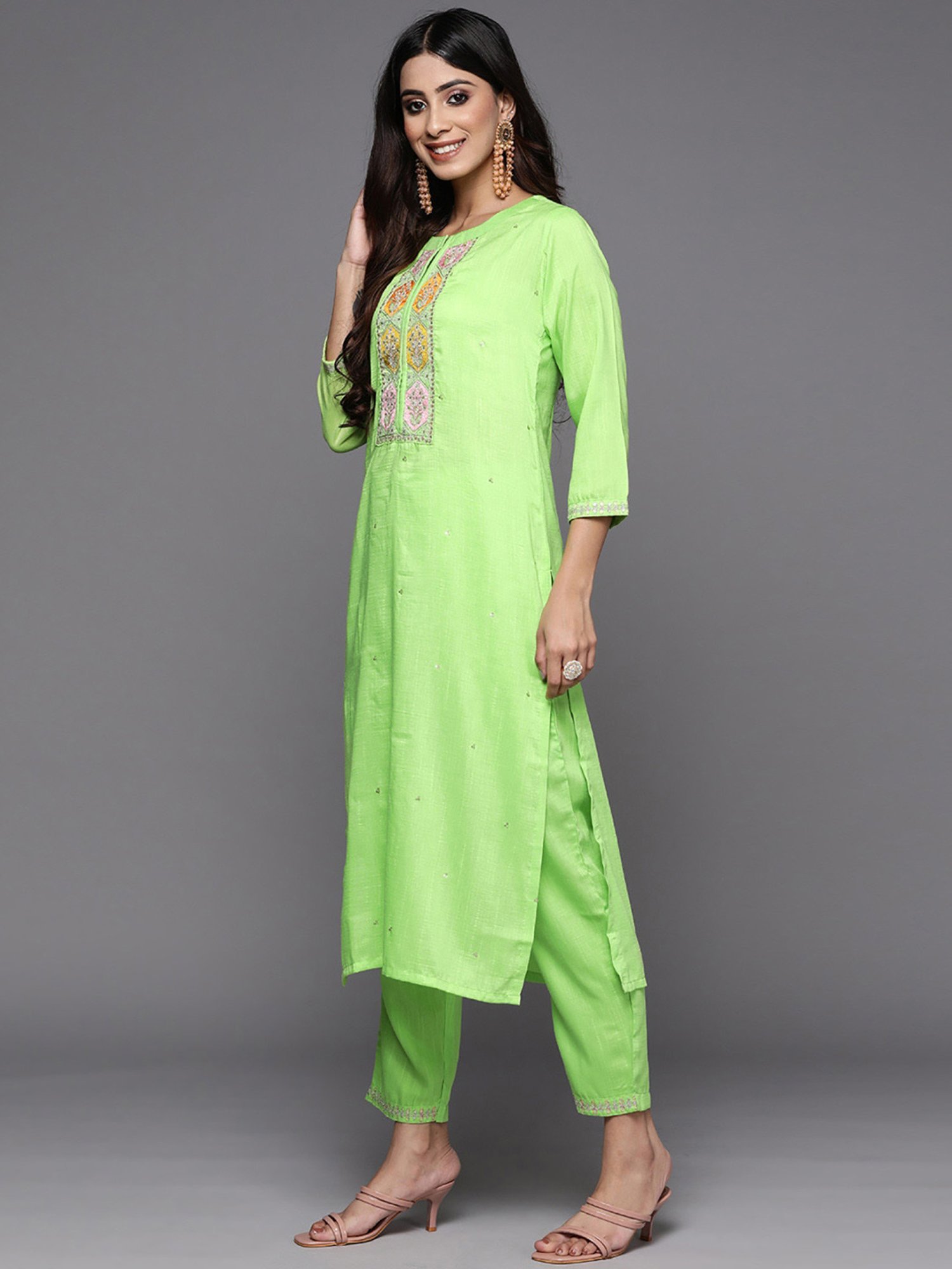 Indo Era Green Embroidered Kurta Pant Set With Dupatta