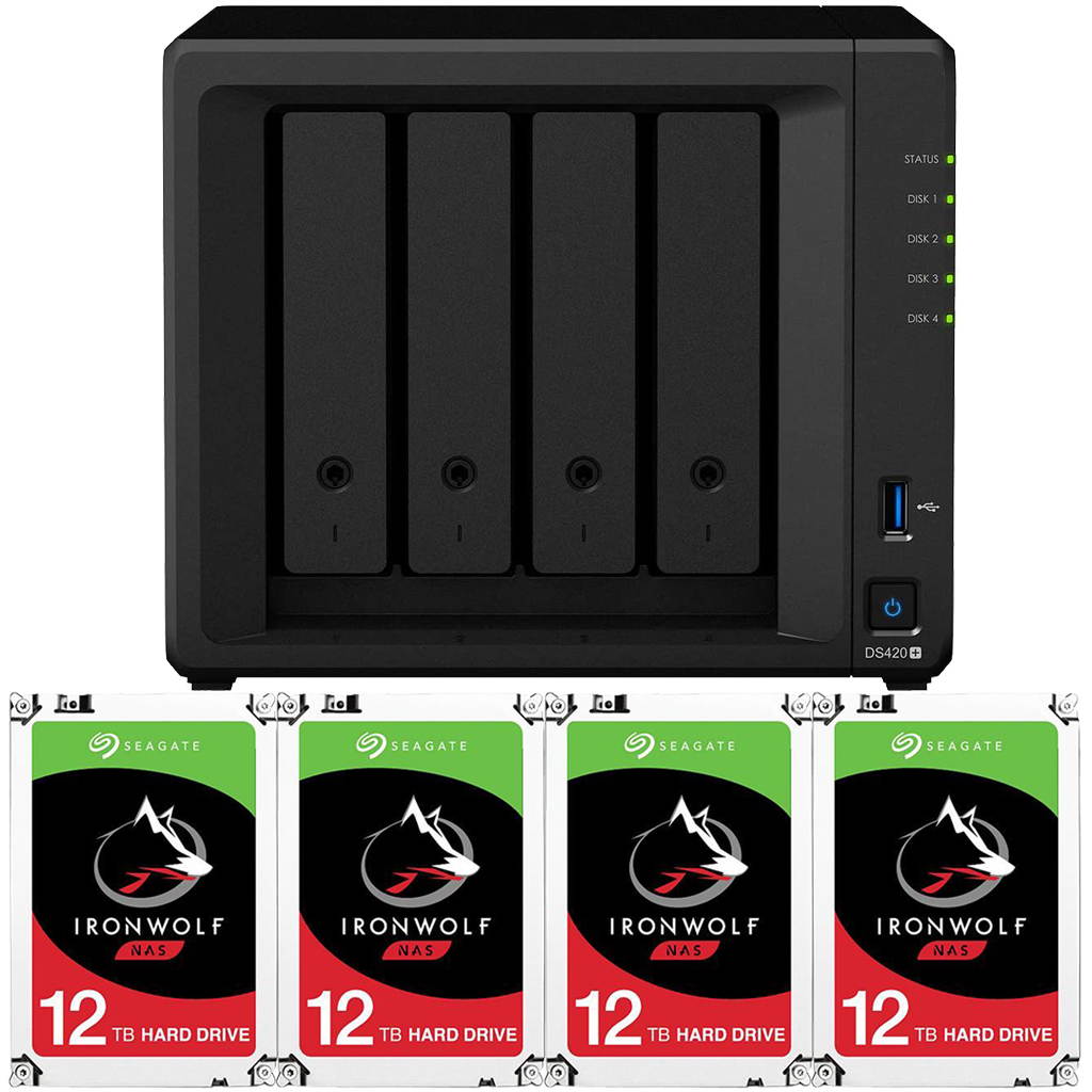 Synology DS420+ DiskStation with 2GB RAM and 48TB (4 x 12TB) of Seagate Ironwolf NAS Drives Fully Assembled and Tested By CustomTechSales