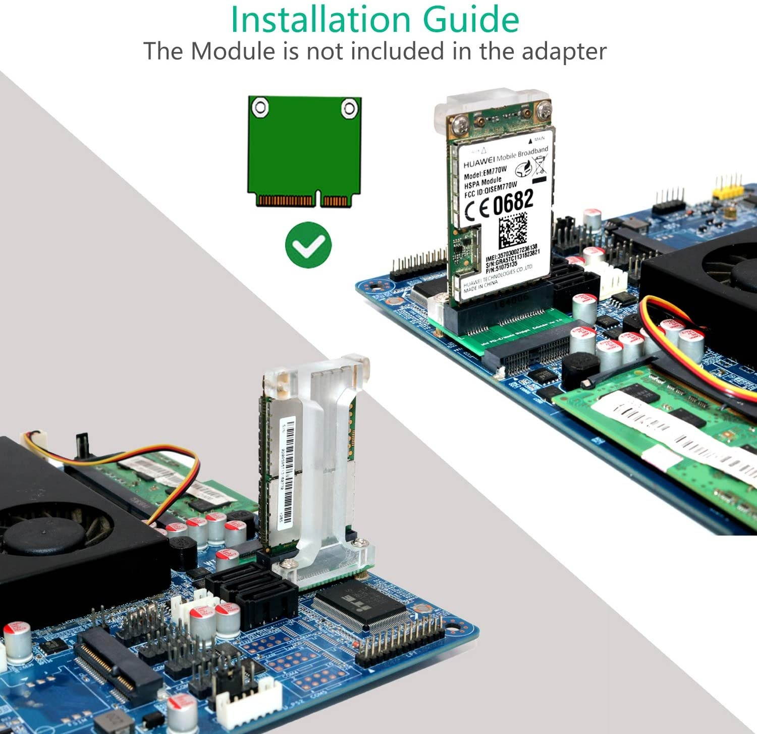 BQZYX+ Mini PCI-E/mSATA Adapter (Vertical Installation) for 3G/4G WWAN LTEGPS and MSATA Card