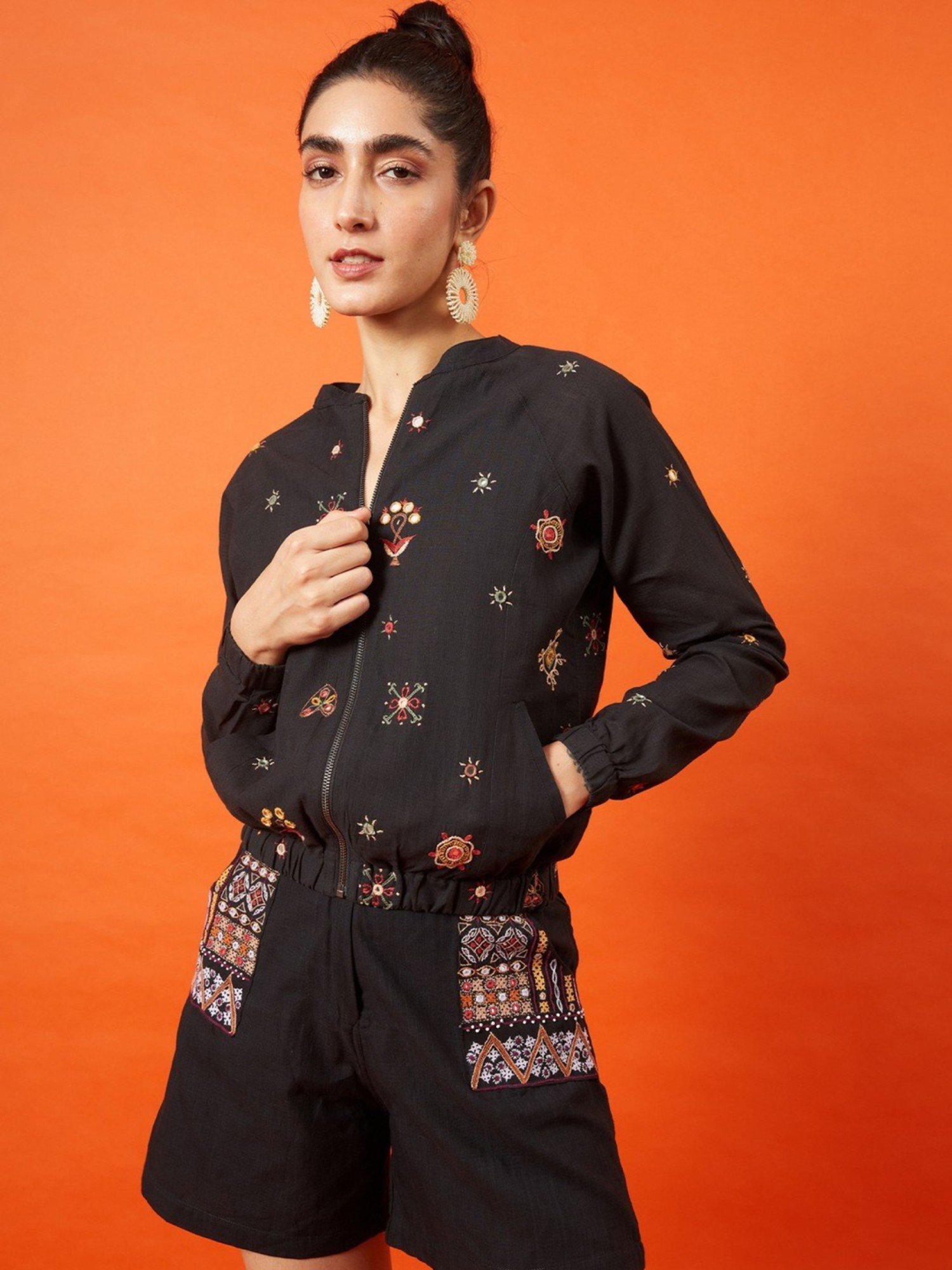 Okhai Warrioress Kutch Embroidery Bomber Jacket