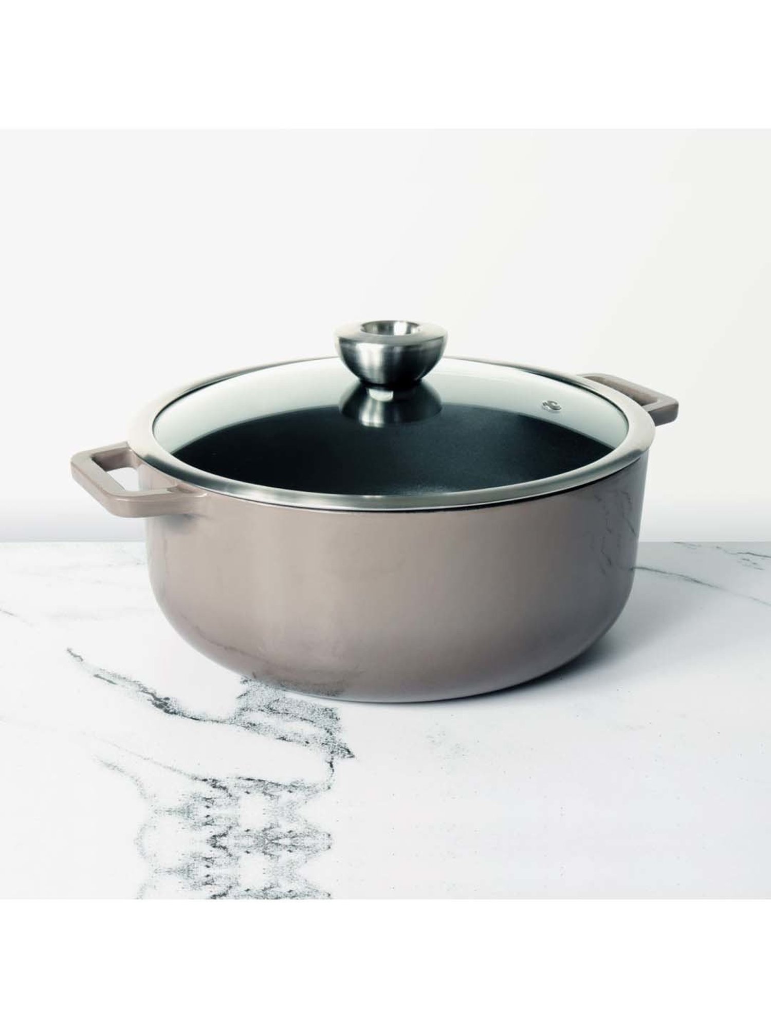 Meyer Enamel Grey & Transparent Iron Casserole with Lid (5.2 L)