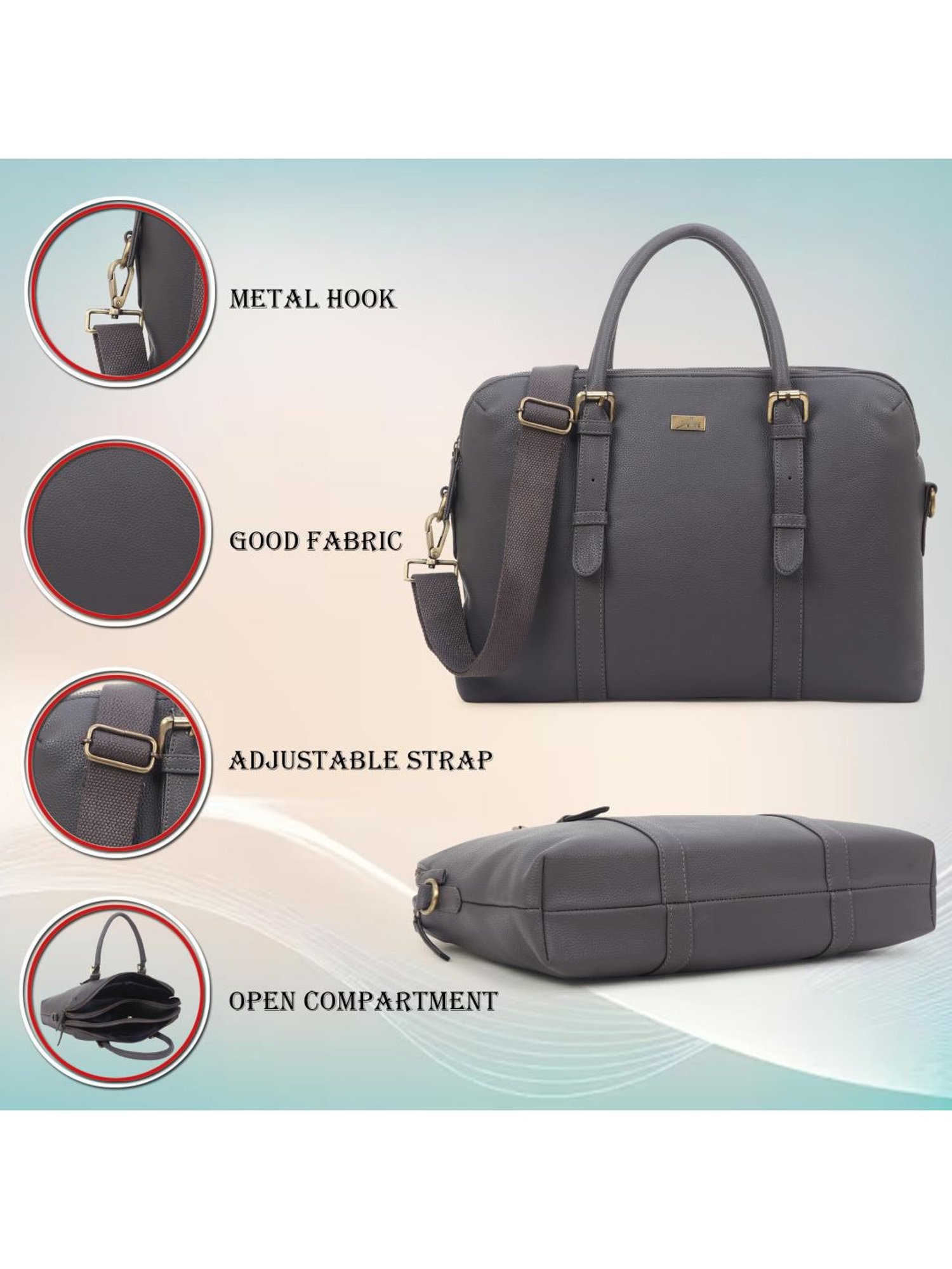 Yelloe Dark Grey PU Solid Laptop Messenger Bag