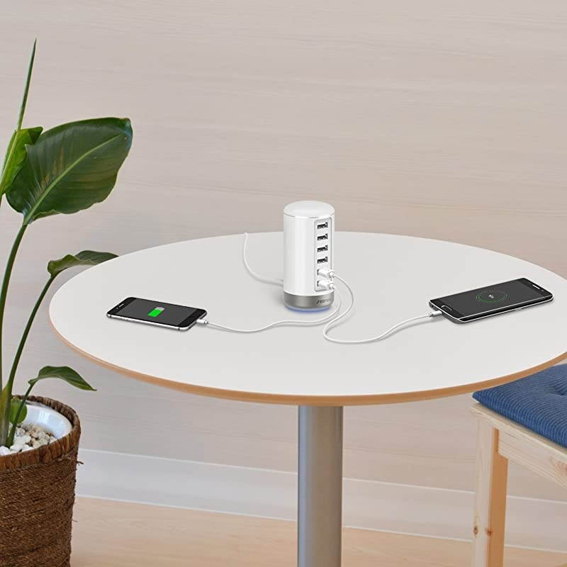 USB Wall Charger, USB Phone Charger - 6-Port Multi USB Charger with Smart Identification - White