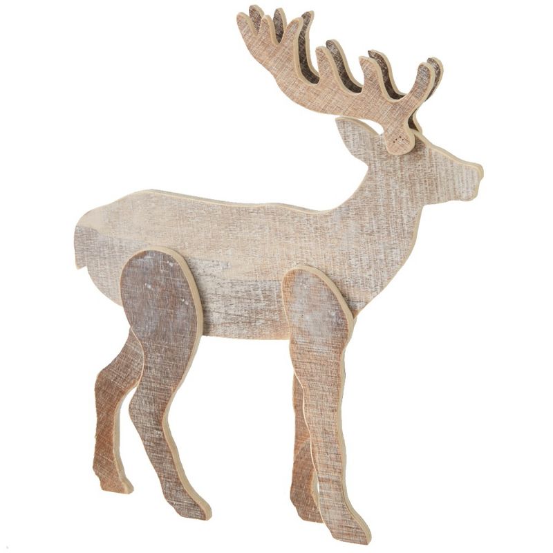 Diva At Home 10" Brown and White Two Tone Rustic Reindeer Christmas Decoration