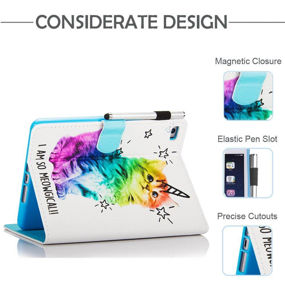 iPad Mini Case,Mini 2/3/4 Case - Monstek Leather Smart Kickstand Case Cover Colorful Flip Wallet Protective Case for Apple iPad Mini 1 2 3 4-03 Shiny Cat