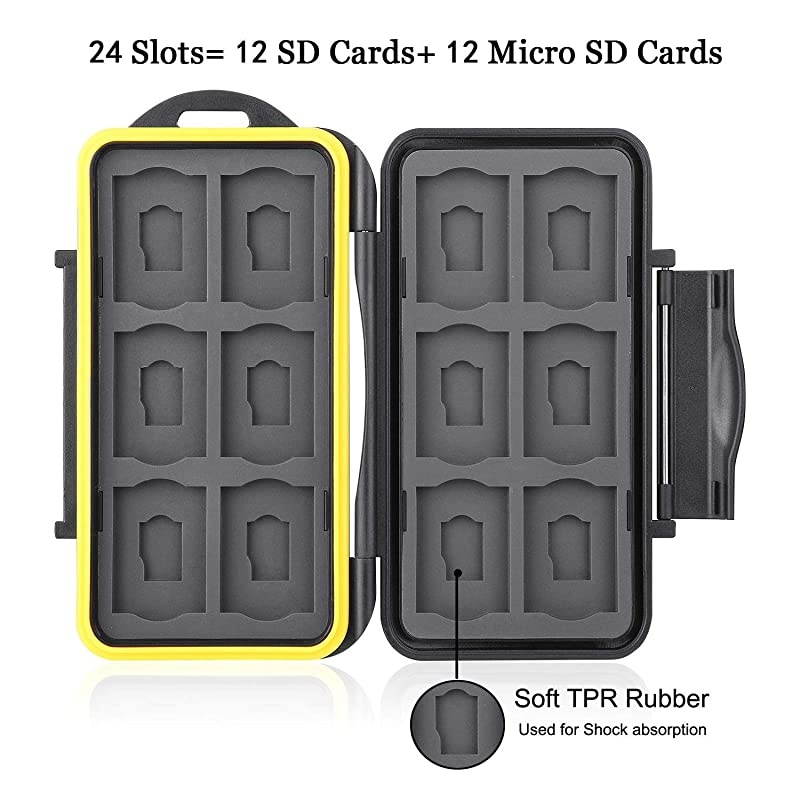 Waterproof Micro SD Card Storage Case Holder 24 Slot Set Holds 12 SD Card and 12 Micro SD Card