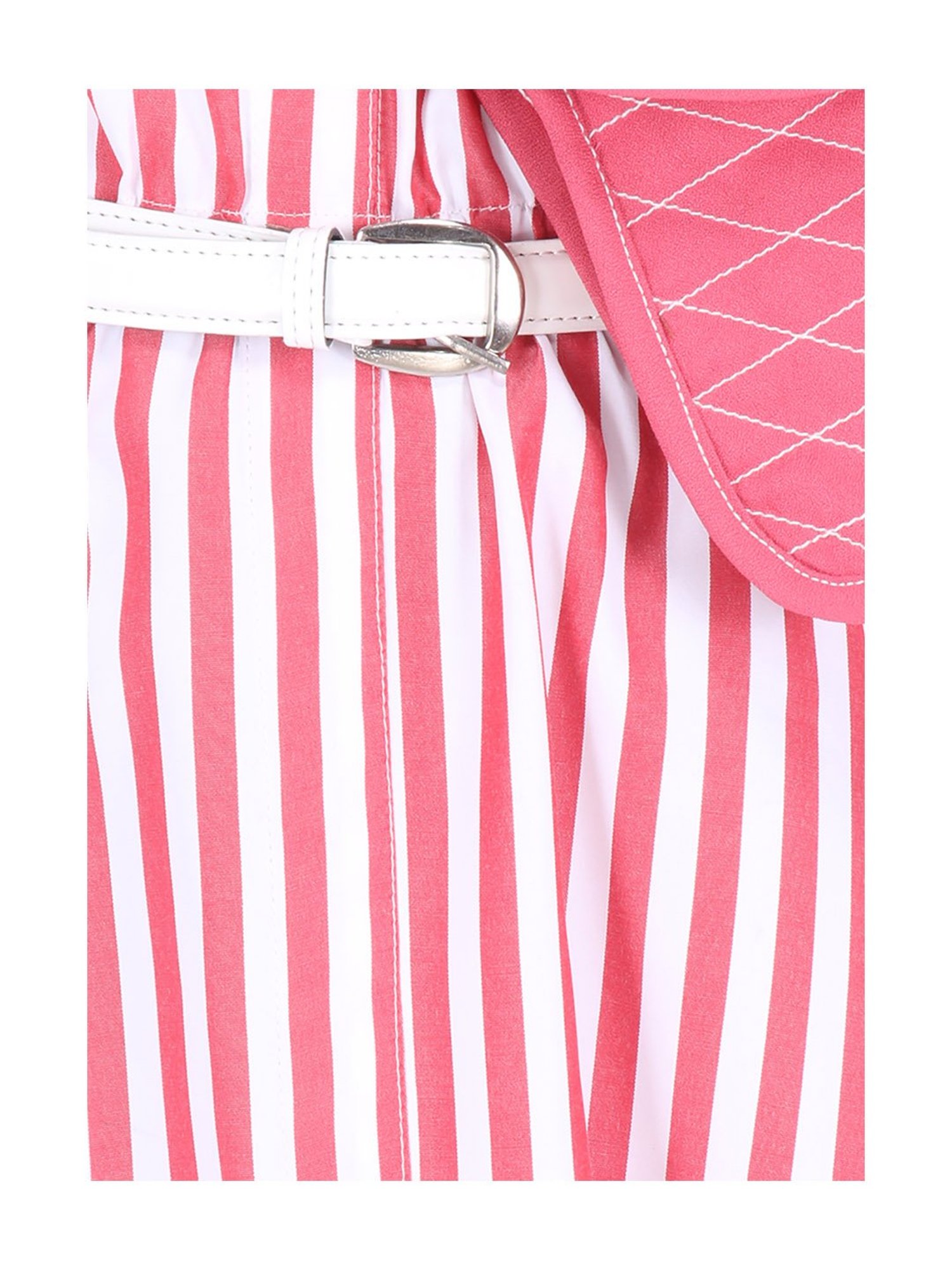 Cutecumber Kids Red & White Striped Dress, Belt with Sling Bag