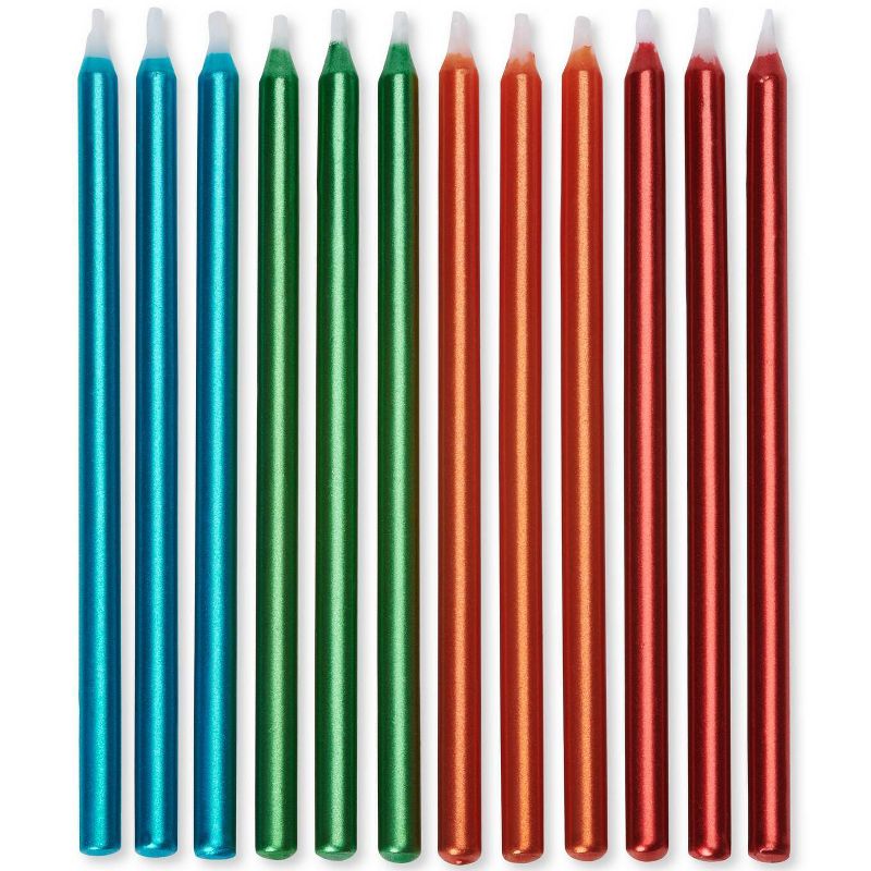 12ct Birthday Candles Metallic Blue/Green/Orange/Red - Papyrus