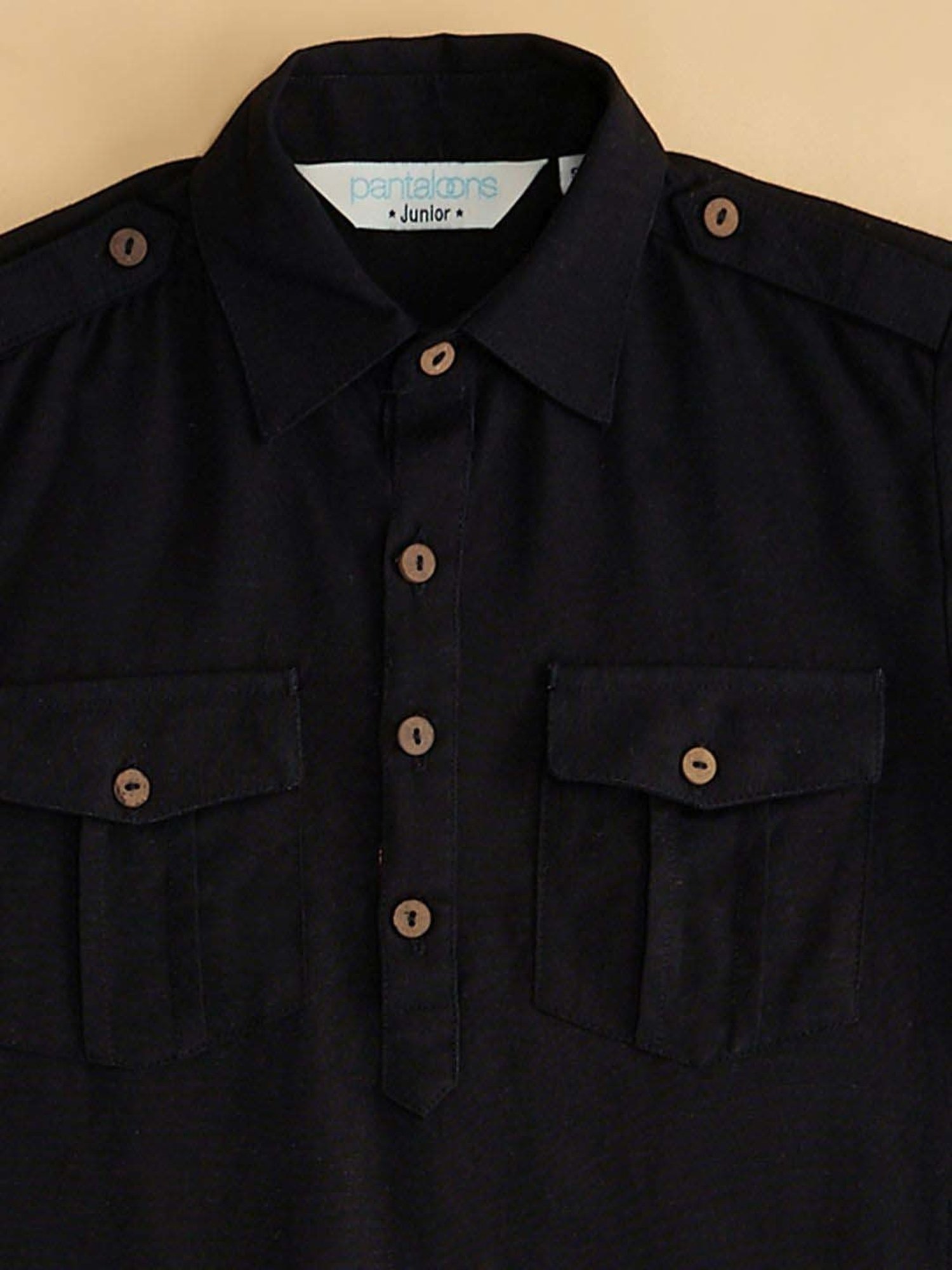 Indus Route by Pantaloons Kids Black Cotton Regular Fit Full Sleeves Kurta