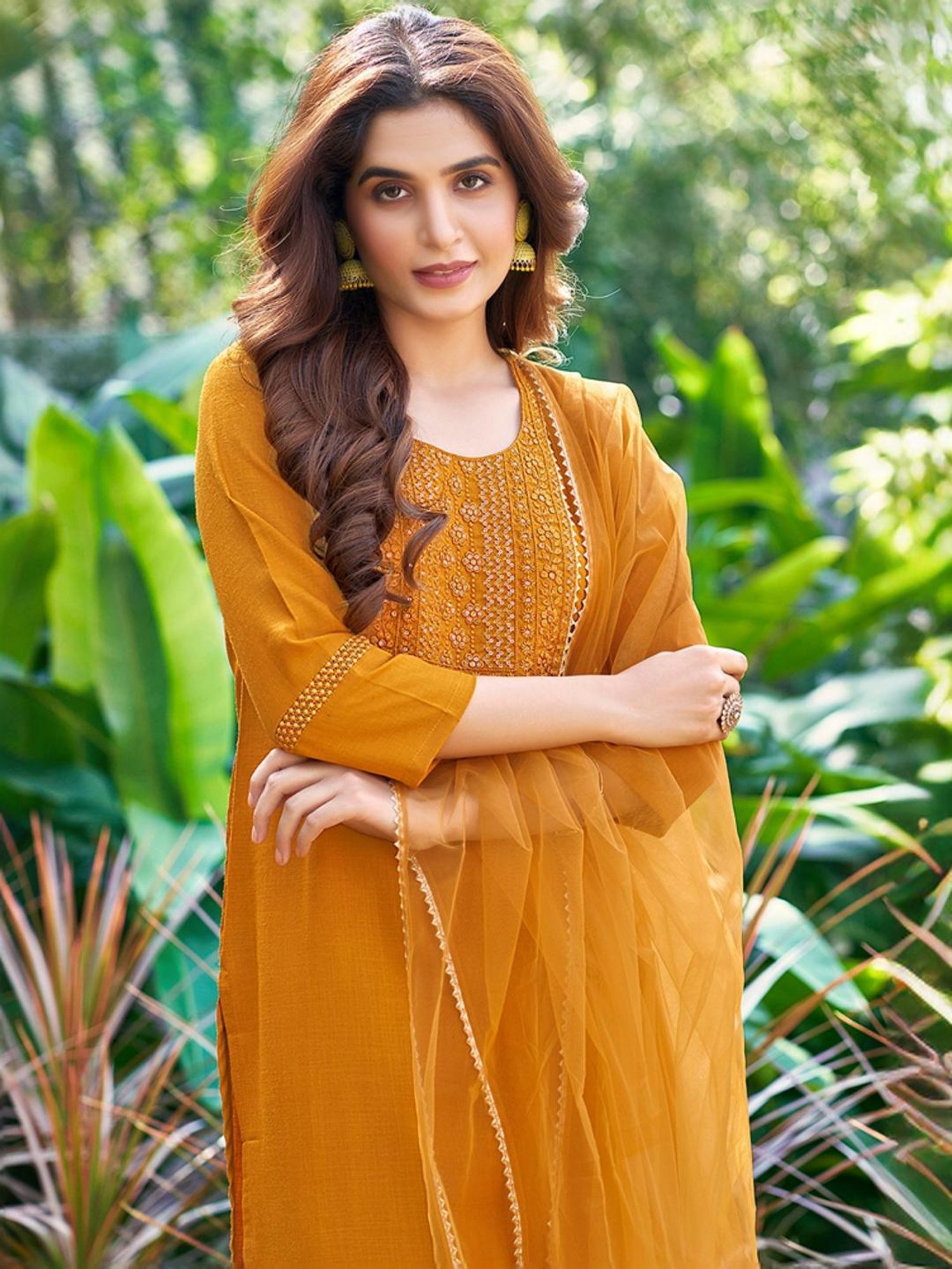 Skylee Yellow Embroidered Kurta Pant Set With Dupatta