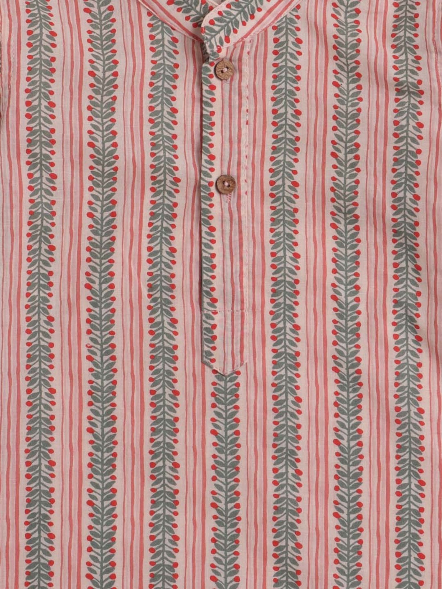 The Magic Wand Kids Peach & White Cotton Printed Full Sleeves Kurta Set