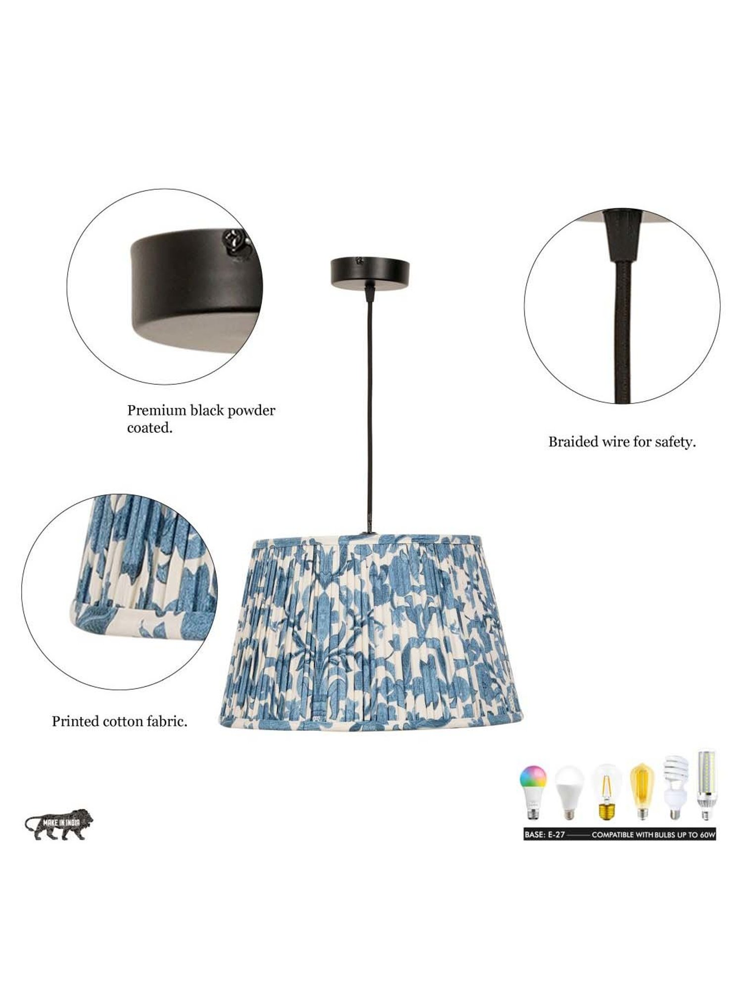 Kapoor E Illuminations Blue & Black Cotton Hand Made Pendant Light