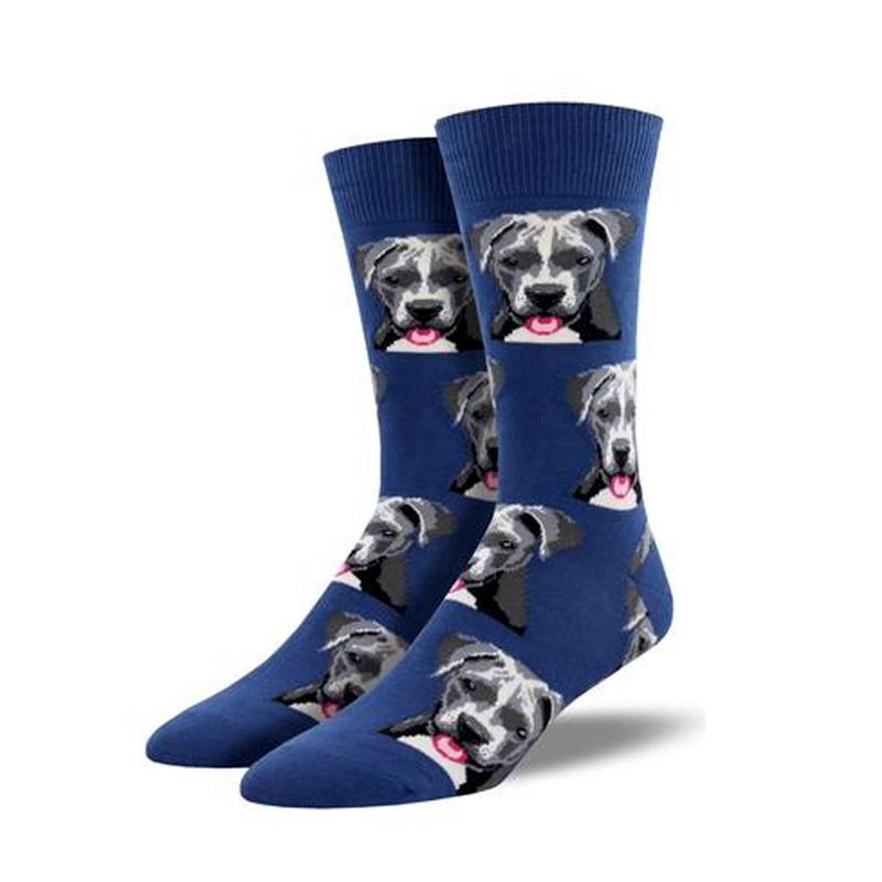 Novelty Socks 10.0" Pit Bull Blue Cotton Crew Dog Socksmith  -  Socks