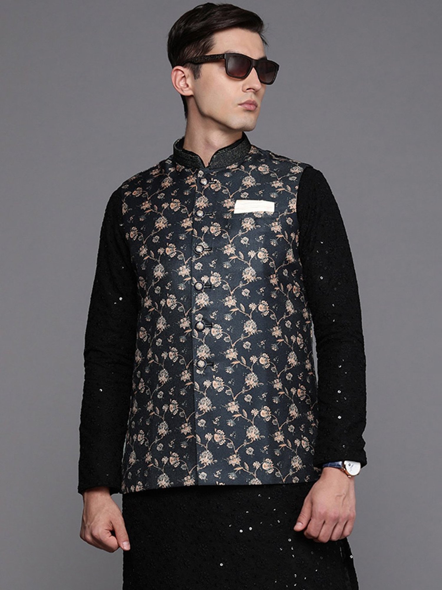 Manyavar Multicolor Regular Fit Floral Print Nehru Jacket