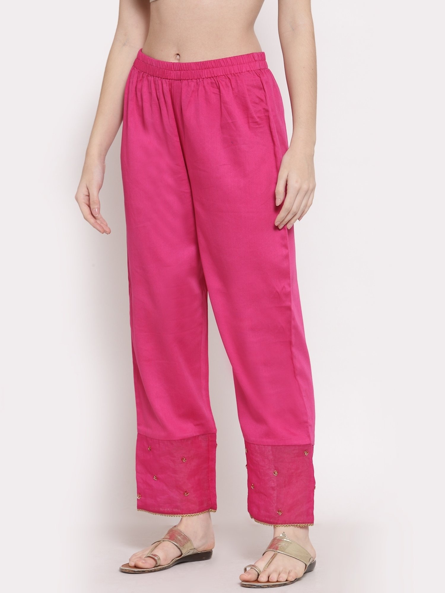 DART STUDIO Pink Embroidered Palazzos