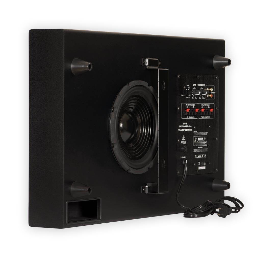 Theater Solutions SUB8S Home Theater Powered 8" Slim Subwoofer Down Firing or Wall Mount Sub