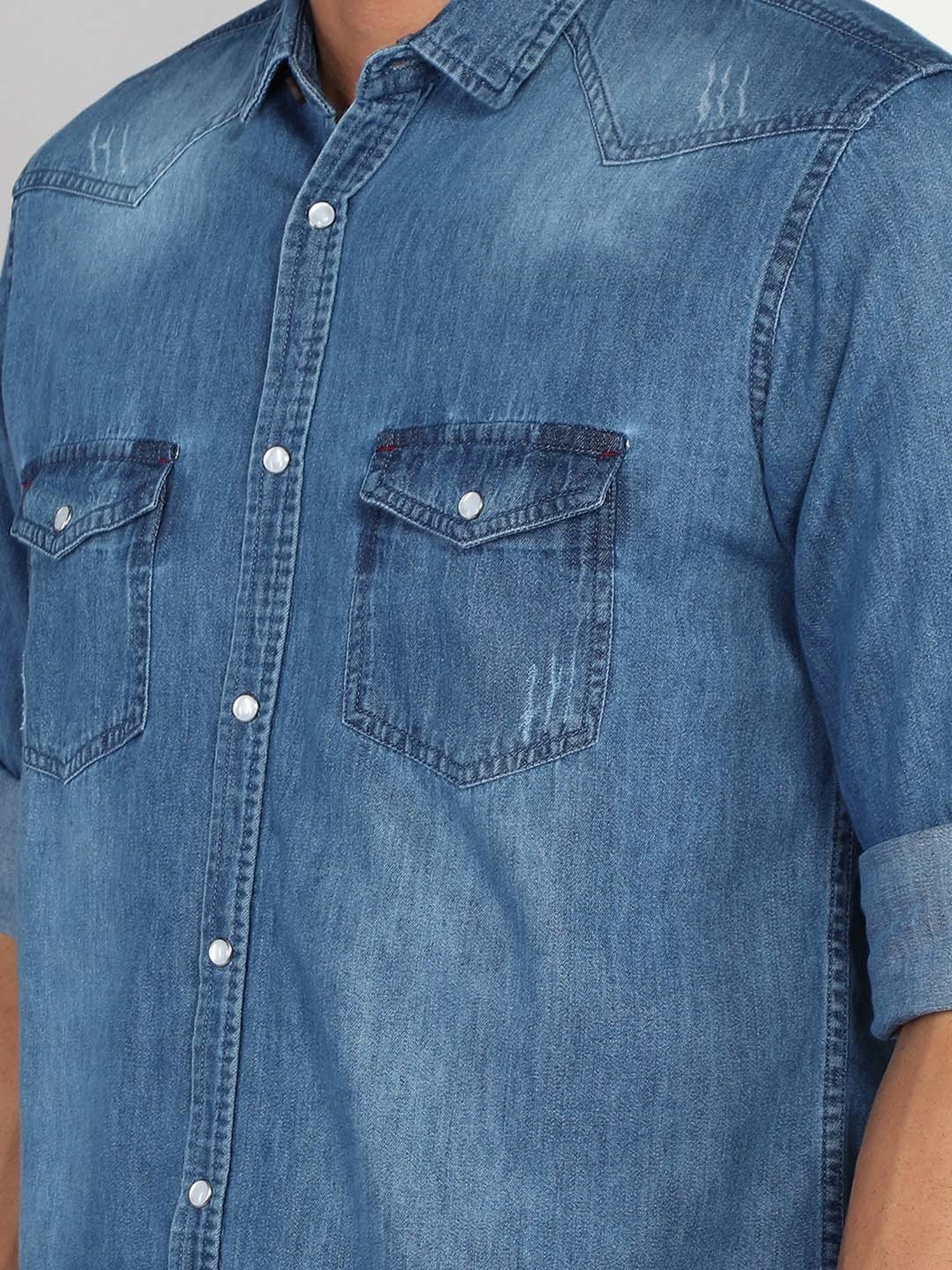 Kuons Avenue Blue Slim Fit Denim Shirt