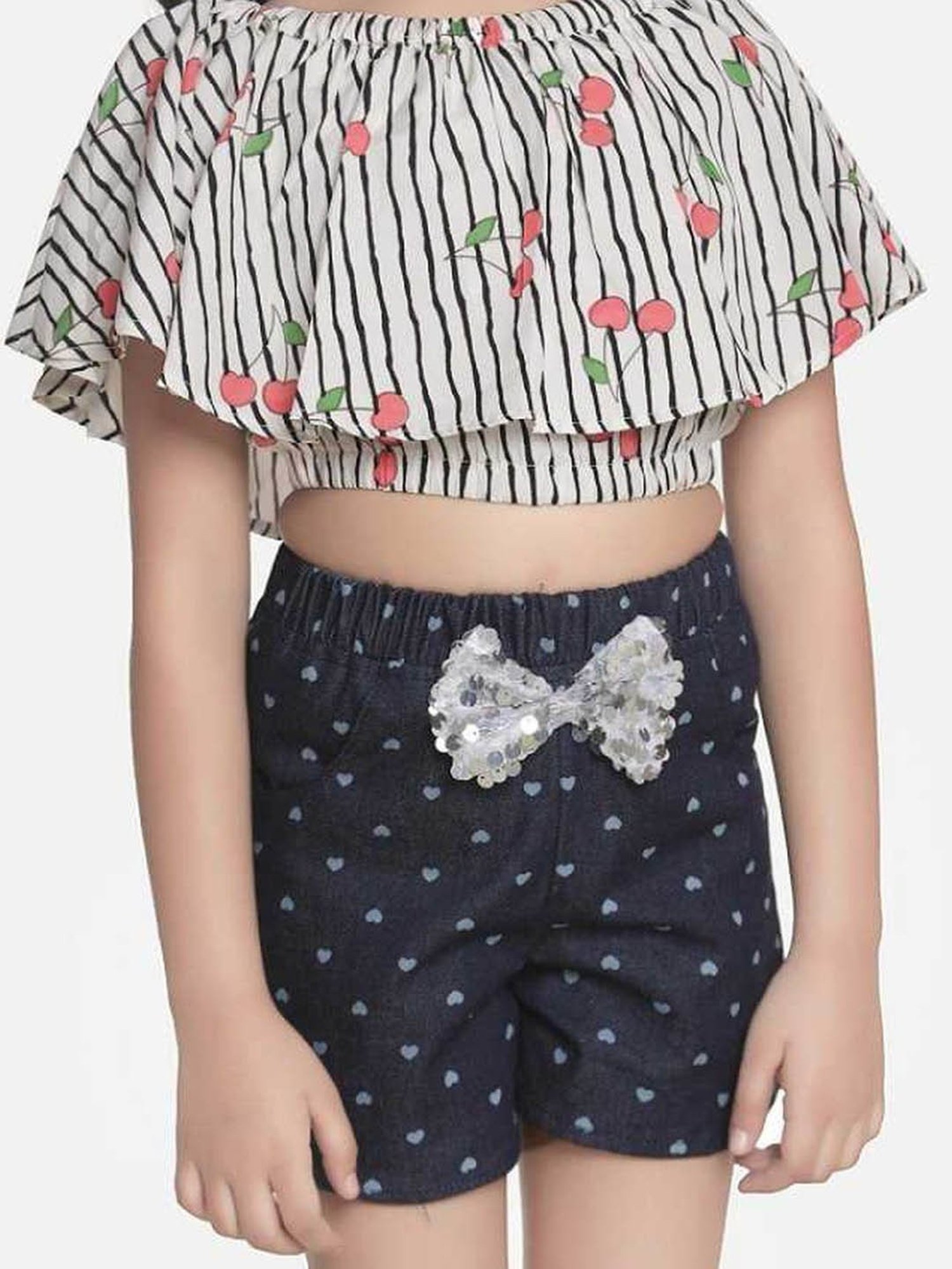 Lilpicks Kids White & Navy Printed Top Set