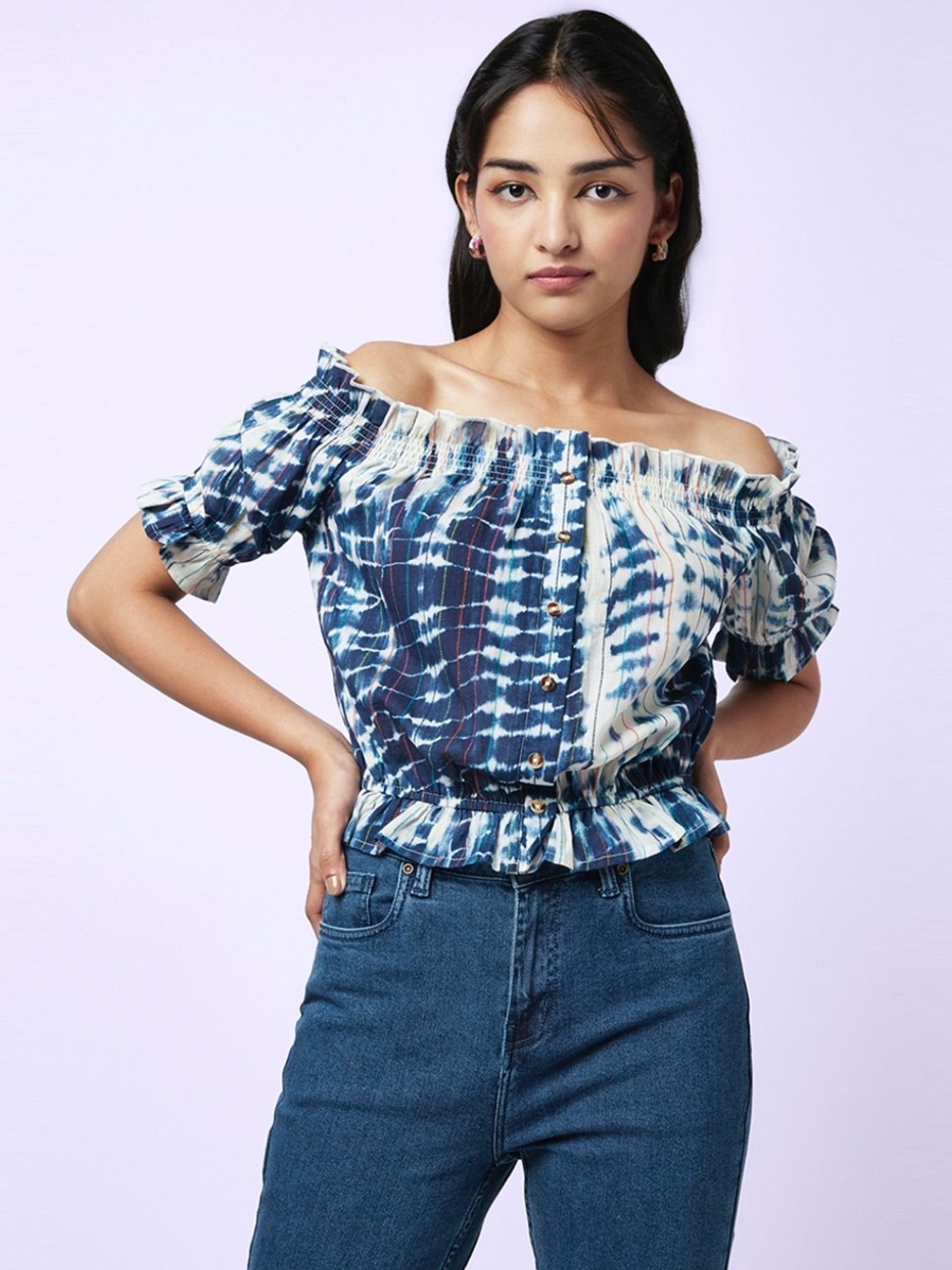 YU by Pantaloons Blue Printed Top