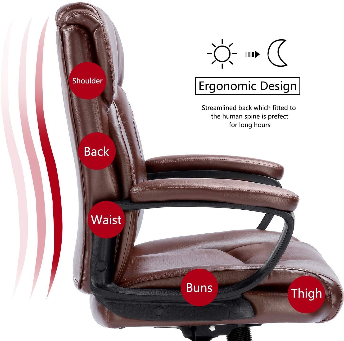 BOSSIN Mid-Back Executive Office Chair Leather Computer Desk Chair with Armrest,Swivel Ergonomic Task Chair with Lumbar Support,Thick Padded Rolling Chair for Adults (Mid-Back, Black)