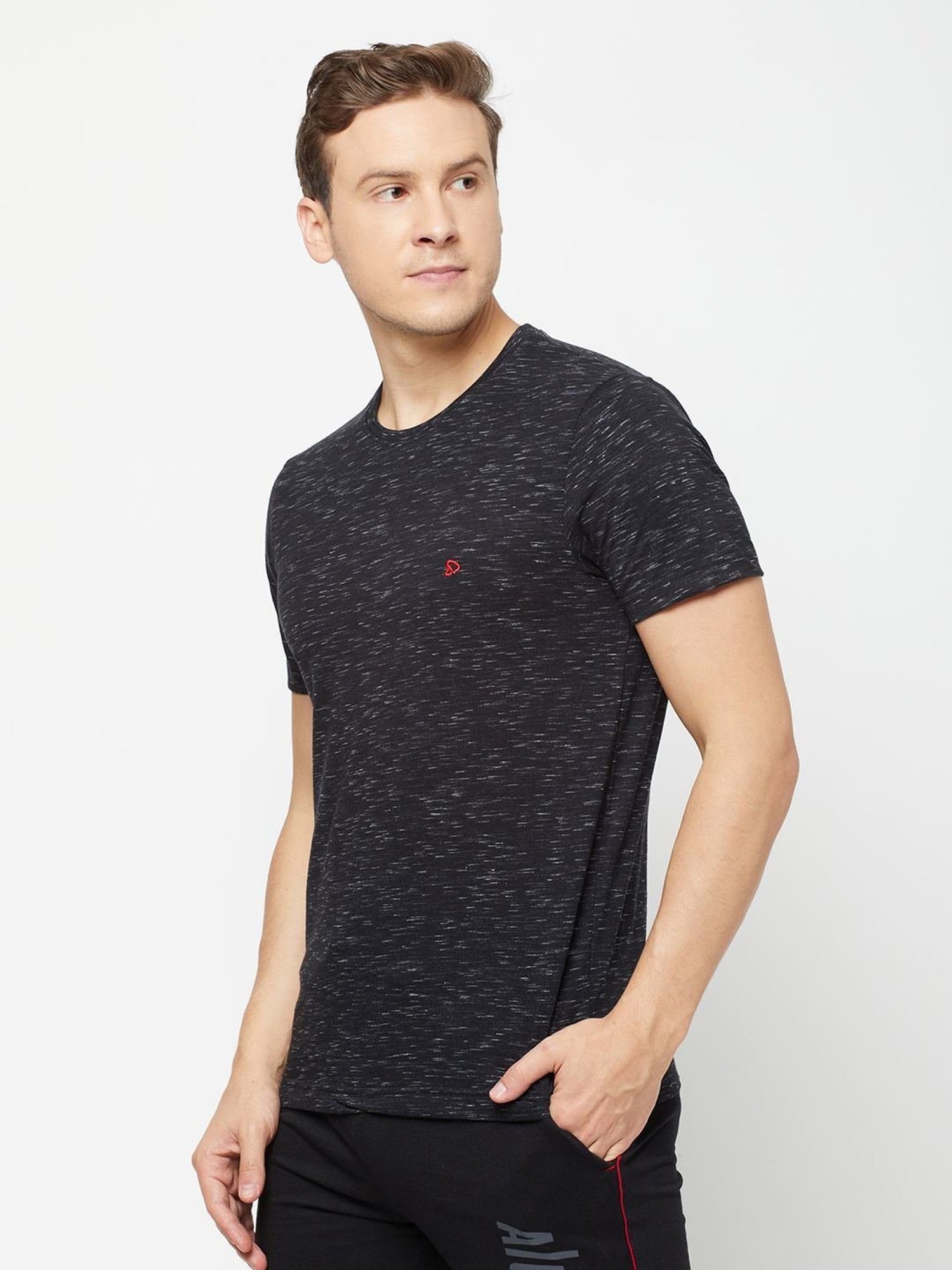 Sporto Flaky Black Regular Fit T-Shirt