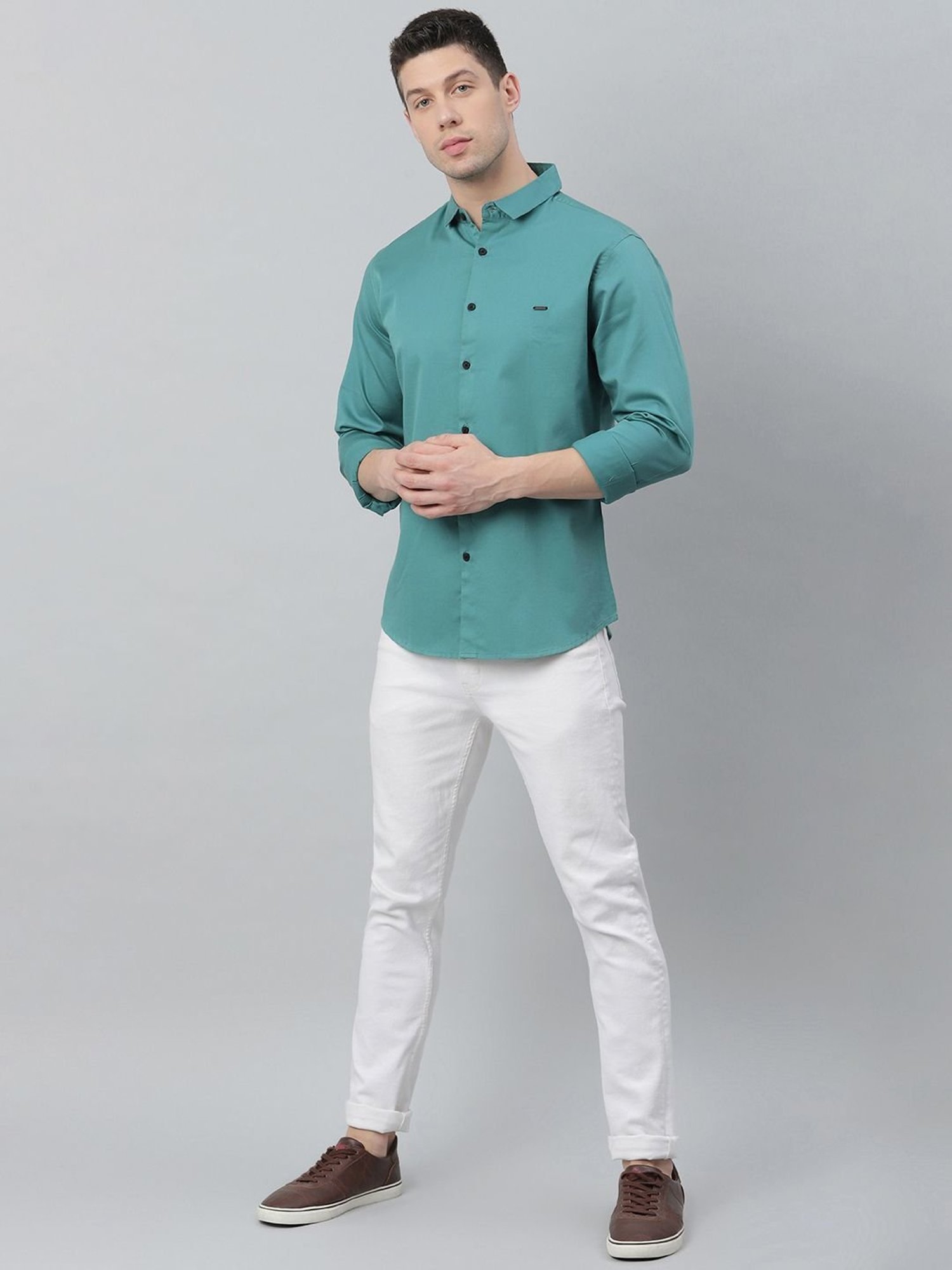 Dennis Lingo Blue Cotton Slim Fit Shirt
