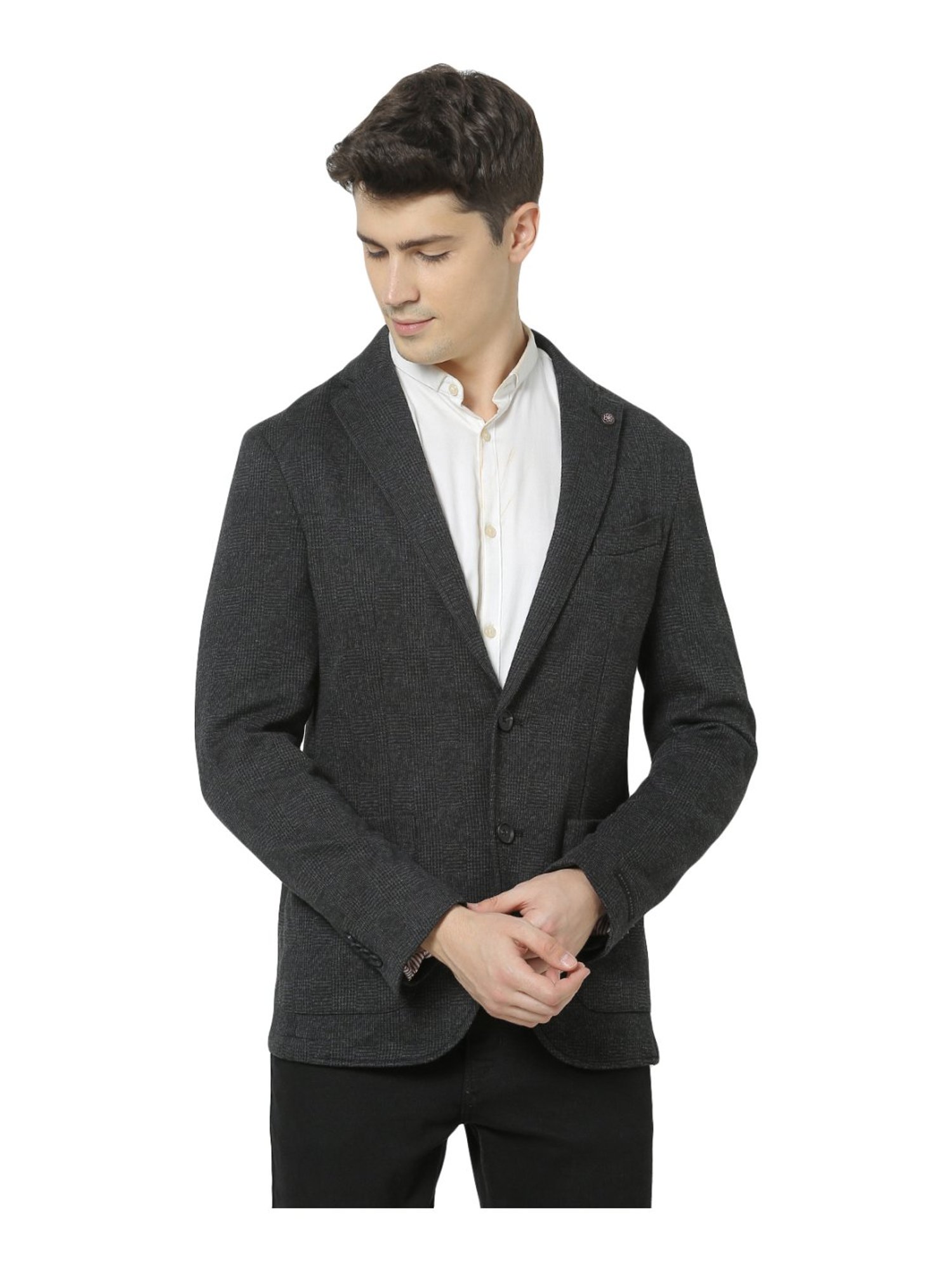 Celio* Dark Grey Regular Fit Checks Blazer