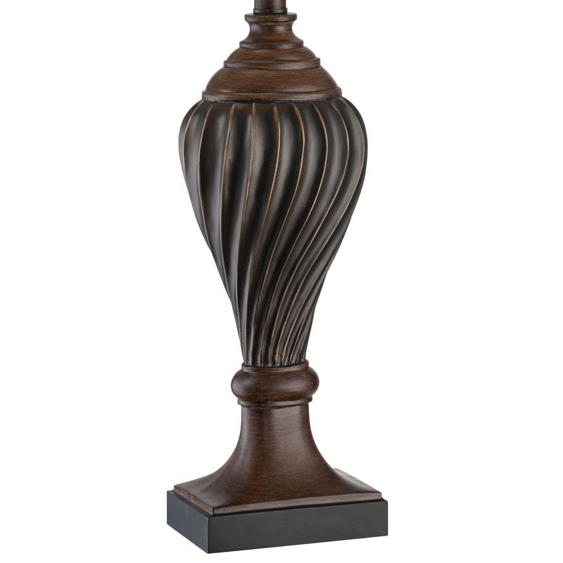 Regency Hill Traditional Table Lamp Carved Two Tone Brown Urn Shaped Beige Fabric Shade for Living Room Family Bedroom Bedside