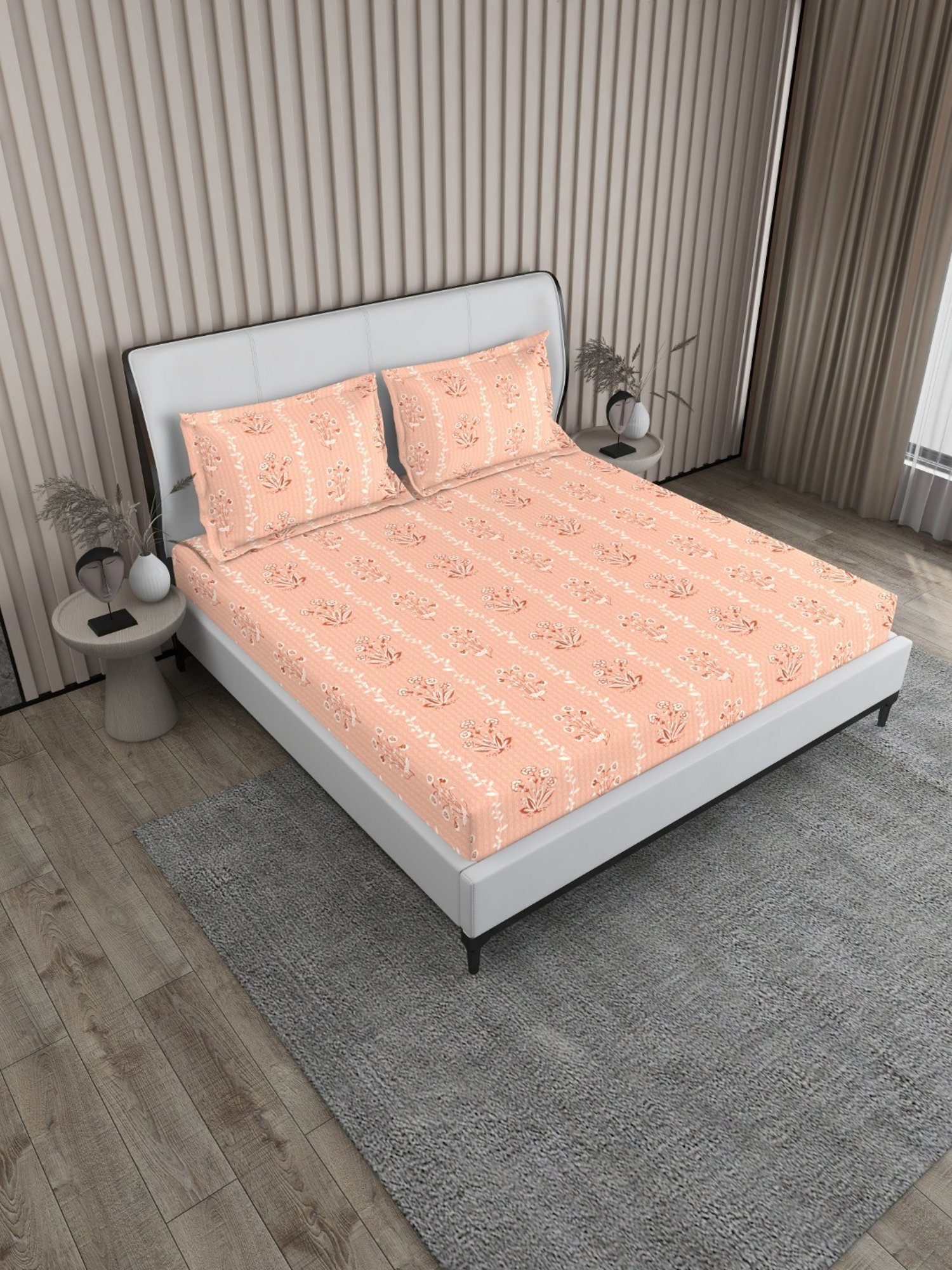 Boutique Living Magnifique  Floral Orange 200 TC Cotton King Bed Sheet with 2 Pillow Covers