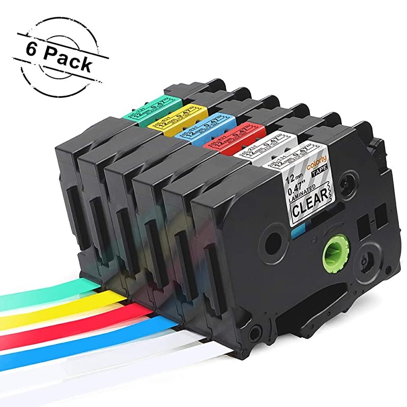 Compatible Label Tape Replacement for Brother P Touch Label Maker Tape TZe 12mm 0.47 Laminated TZe-231 TZe-131 TZe-431 TZe-531 TZe-631 TZe-731 for P-Touch PT-D210 PTH110 PTD200 PT-D400, 6Roll
