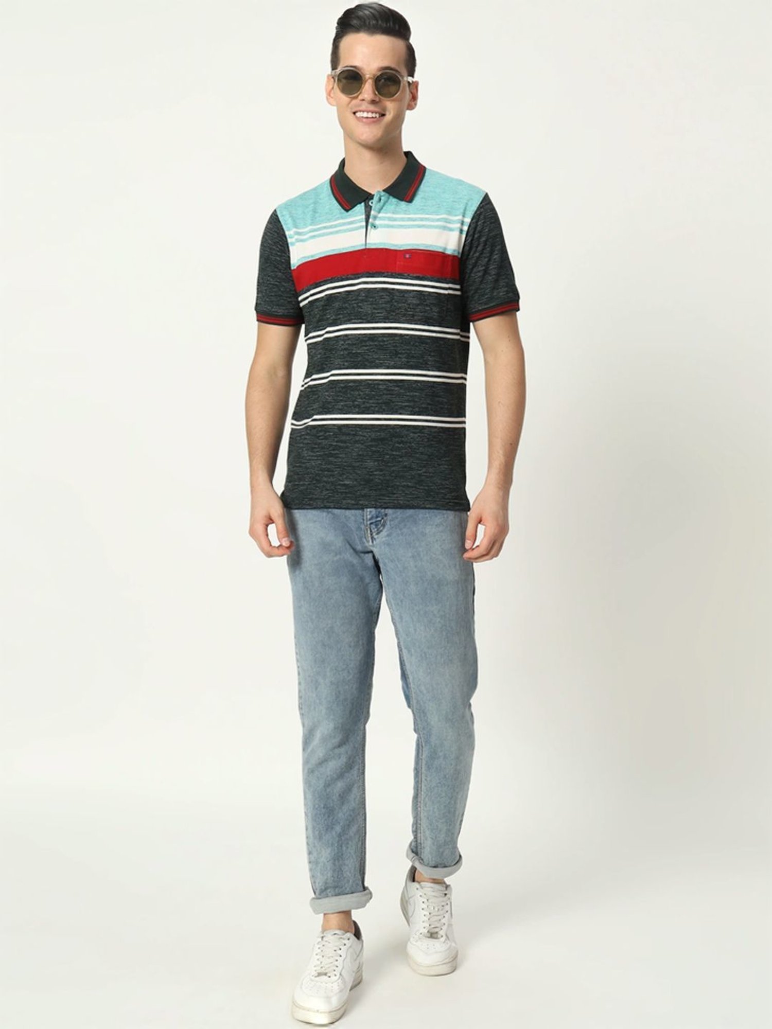 Tab91 Multicolored Regular Fit Striped Polo T-Shirts