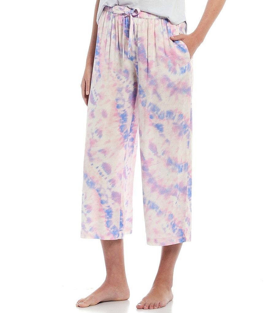 Jasmine & Ginger Tie Dye Print Cropped Wide-Leg Woven Sleep Pants