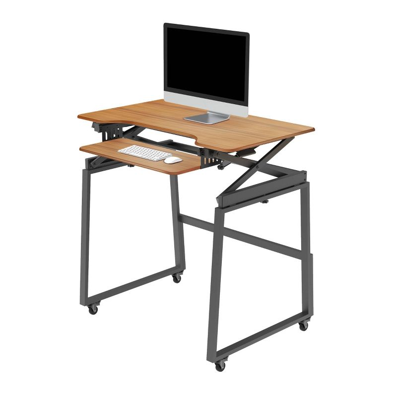 40" Mobile Large Adjustable Height Standing Desk Teak Wood Grain - Rocelco