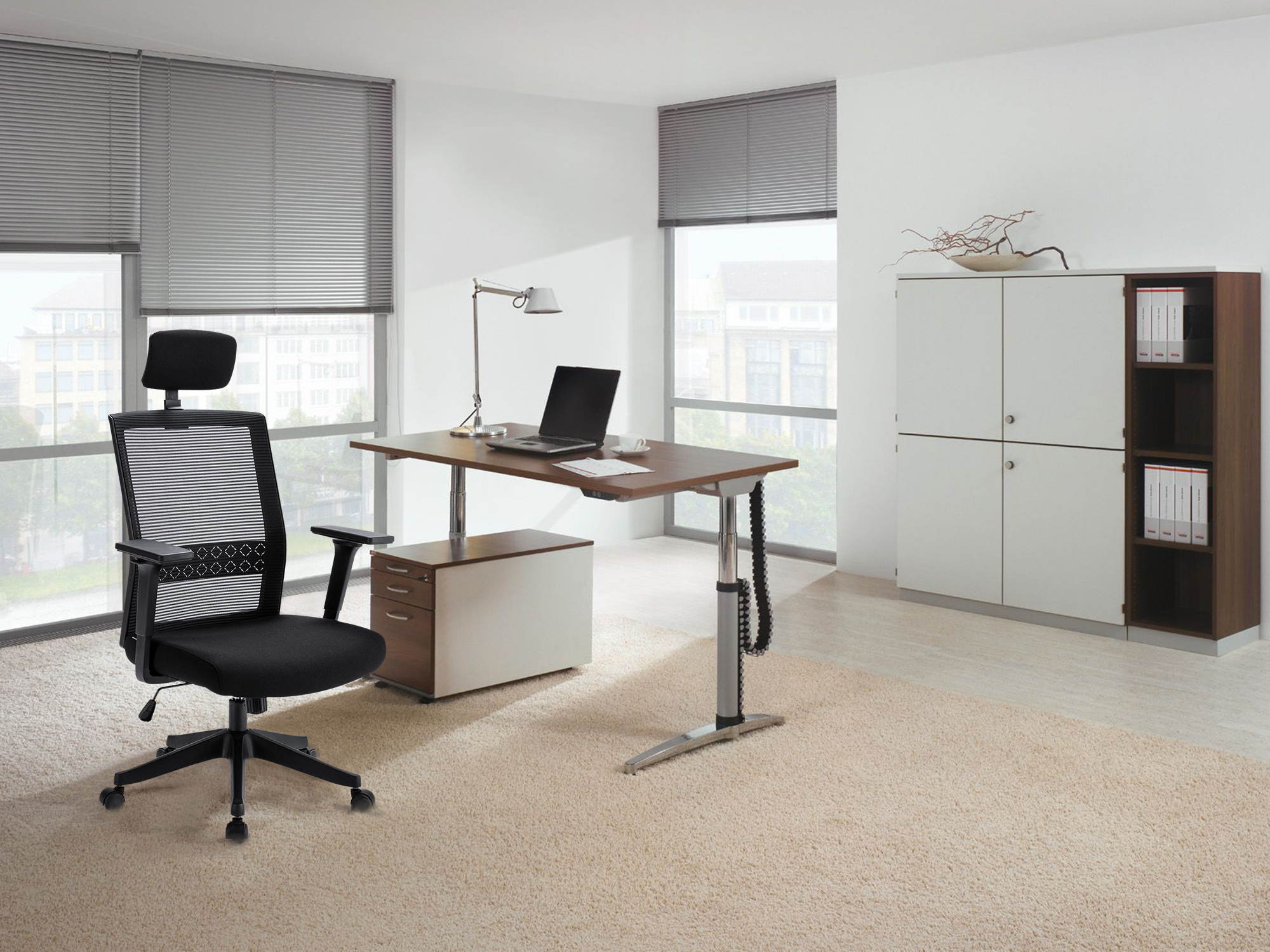 Qwork Ergonomic Office Chair Adjustable Headrest Mesh Office Chair Office Desk Chair Swivel Computer Task Chair