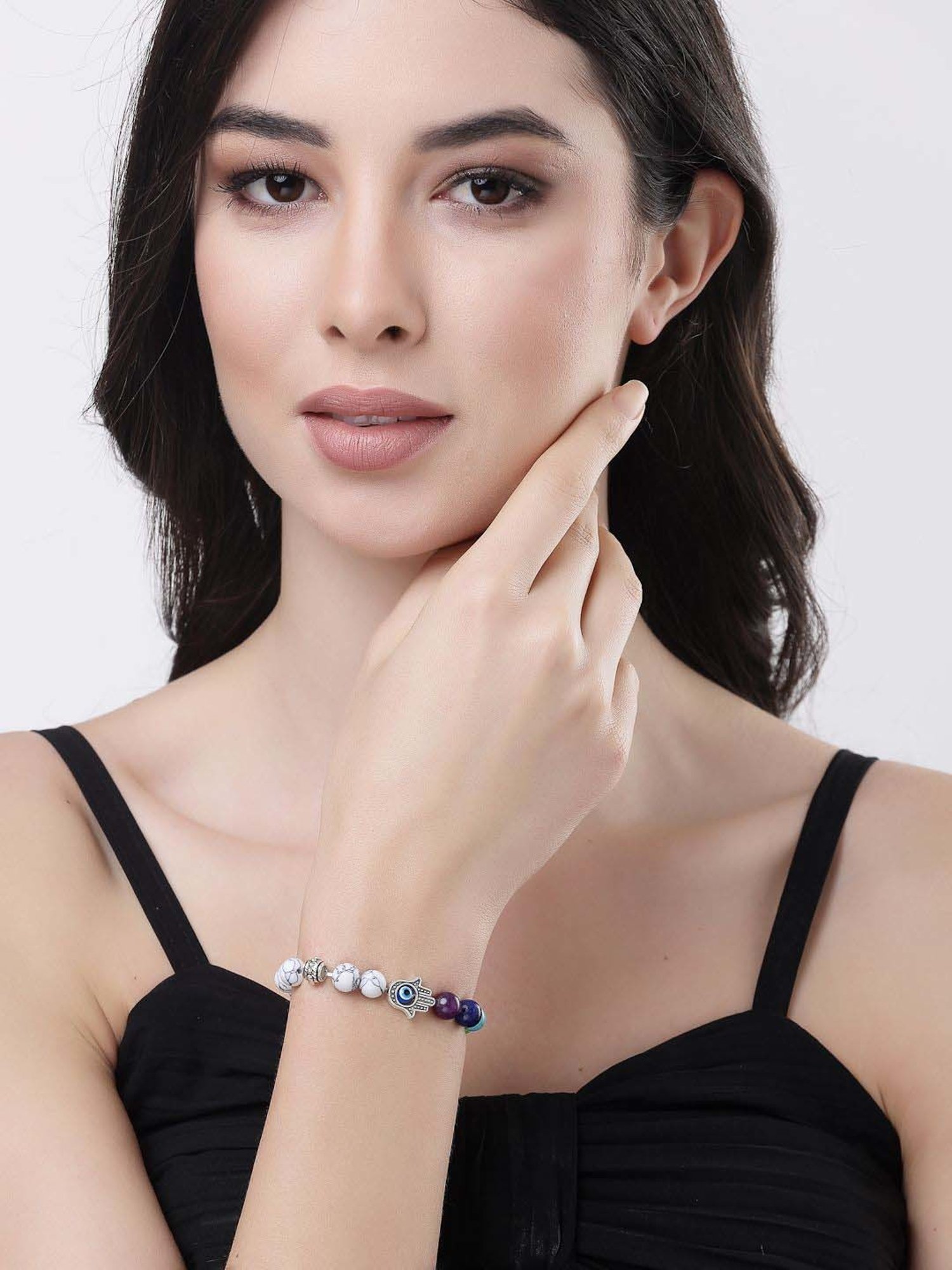 NVR Multicolor Marbel Crystal Elasticated Bracelet for Unisex