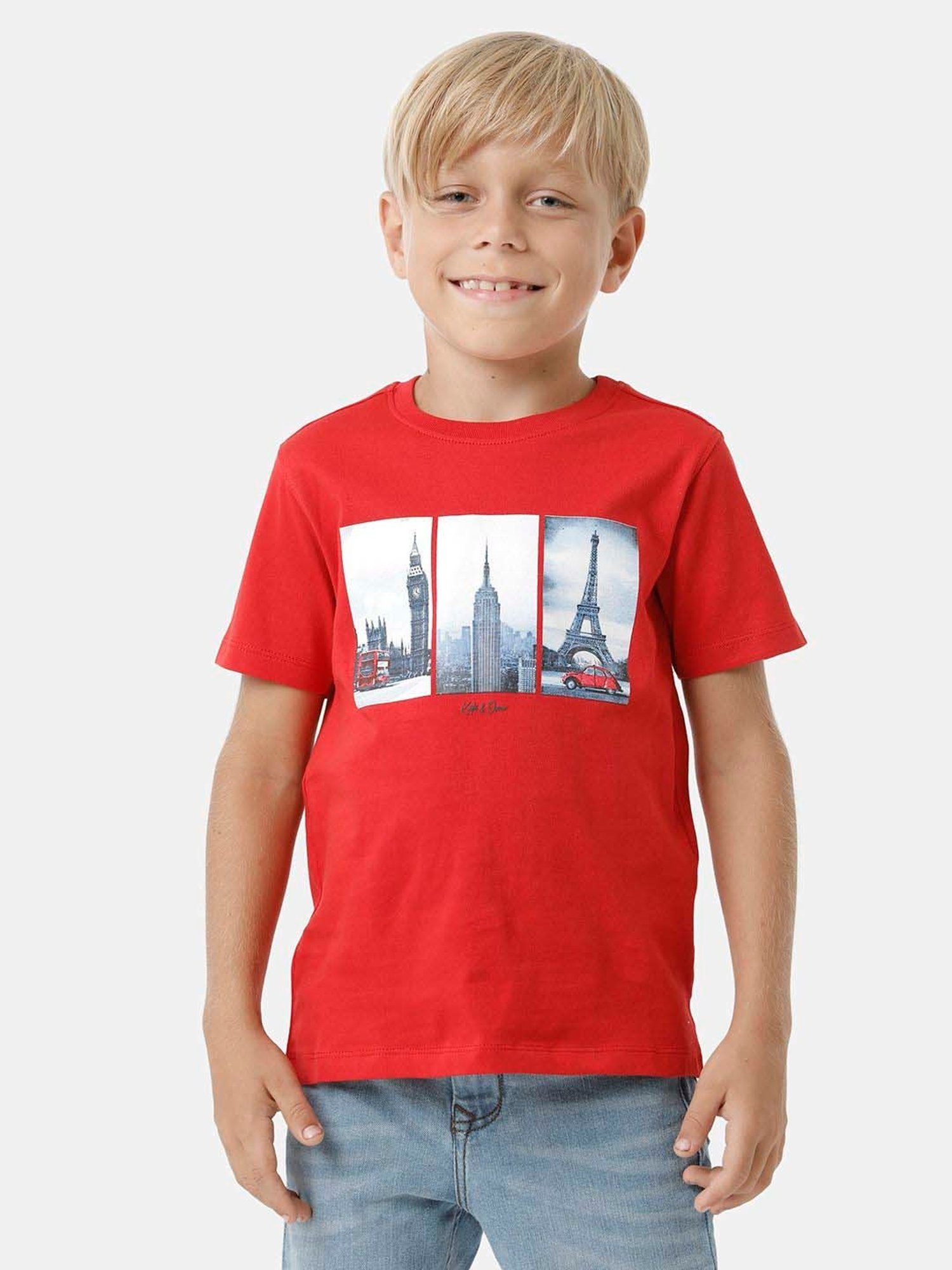 Kate & Oscar Kids Salsa Red Cotton Printed T-Shirt