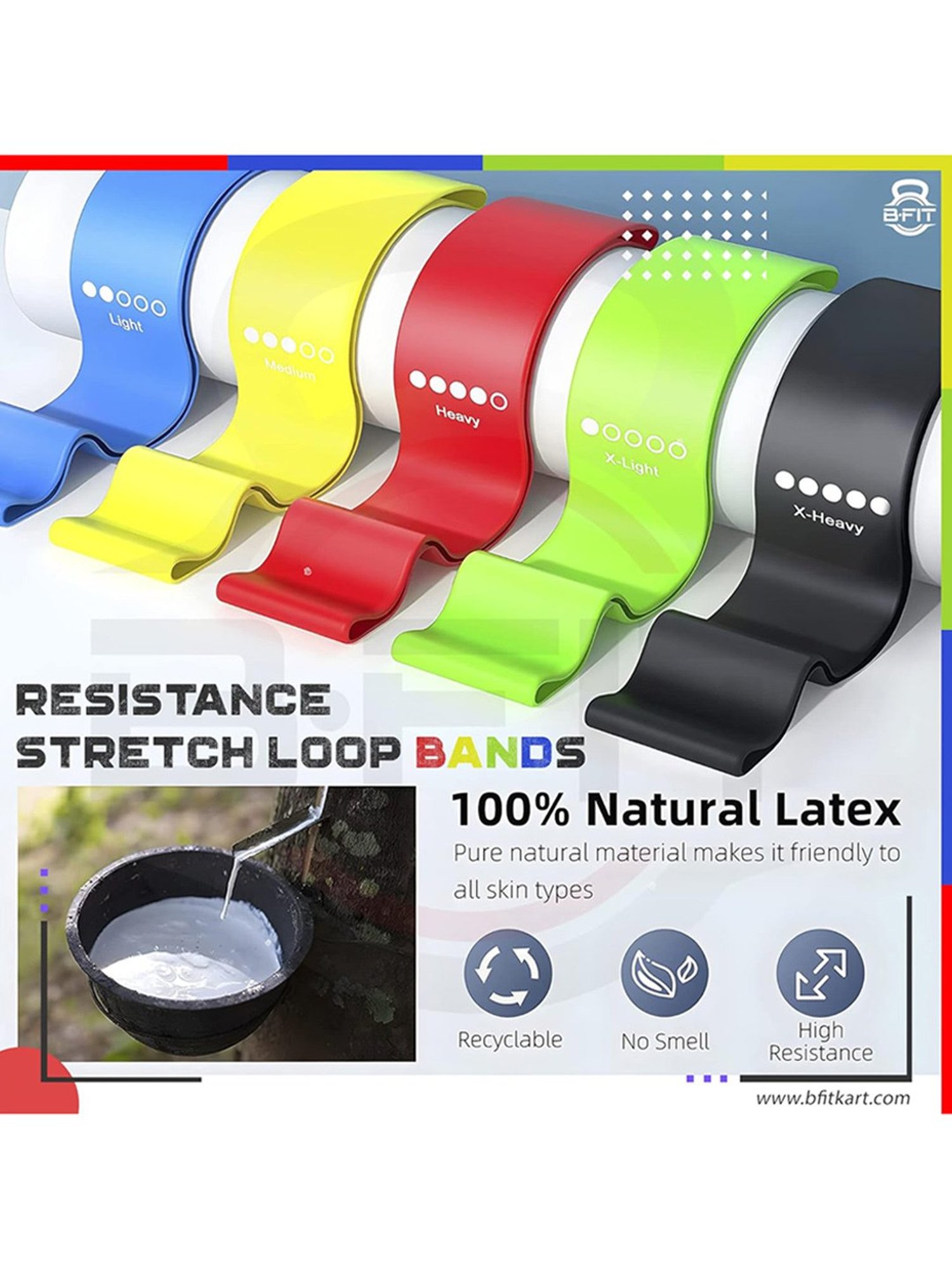 B Fit Resistance Loop Exercise Bands Set of 5 (Multicolor)