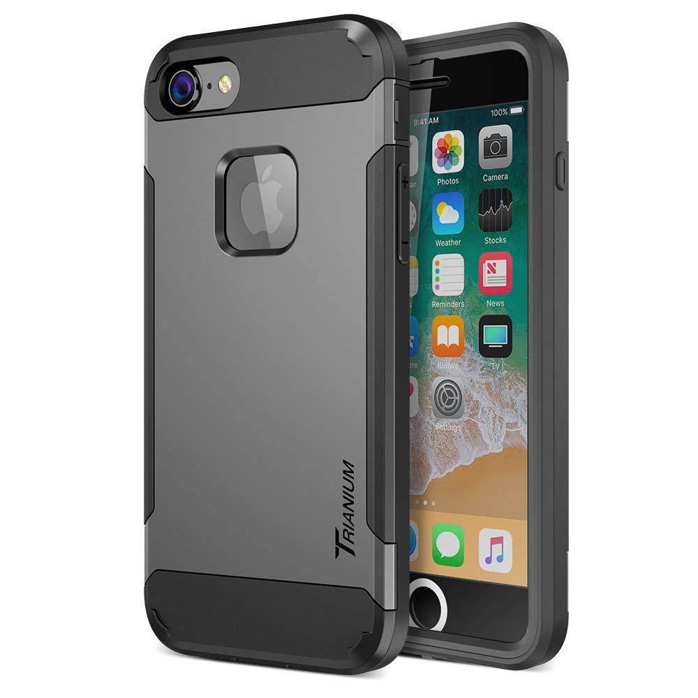 Trianium iPhone 8 Case [Duranium Series] with Holster Case Heavy Duty Protective Cover and Built-in Screen Protector for Apple iPhone8 Phone (2017) Belt Clip Kickstand [Full Body Protection]- Gunmetal