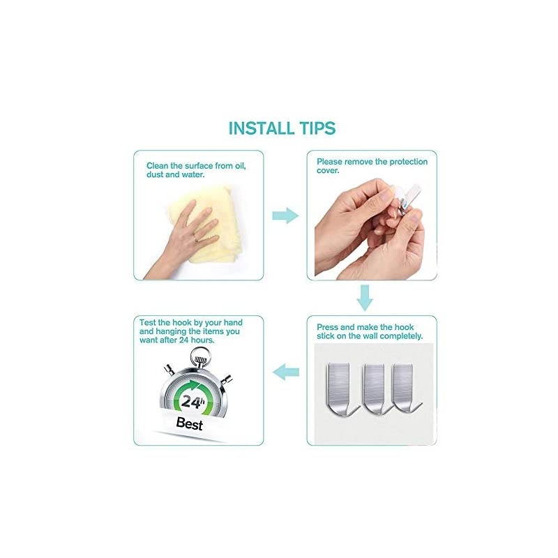Adhesive Hooks Hat Hooks Rack for Wall Mounted Hangers 304 Stainless Steel Waterproof Stick on Hooks Strong & Durable (Max Load up to 4Lbs)-20 Packs