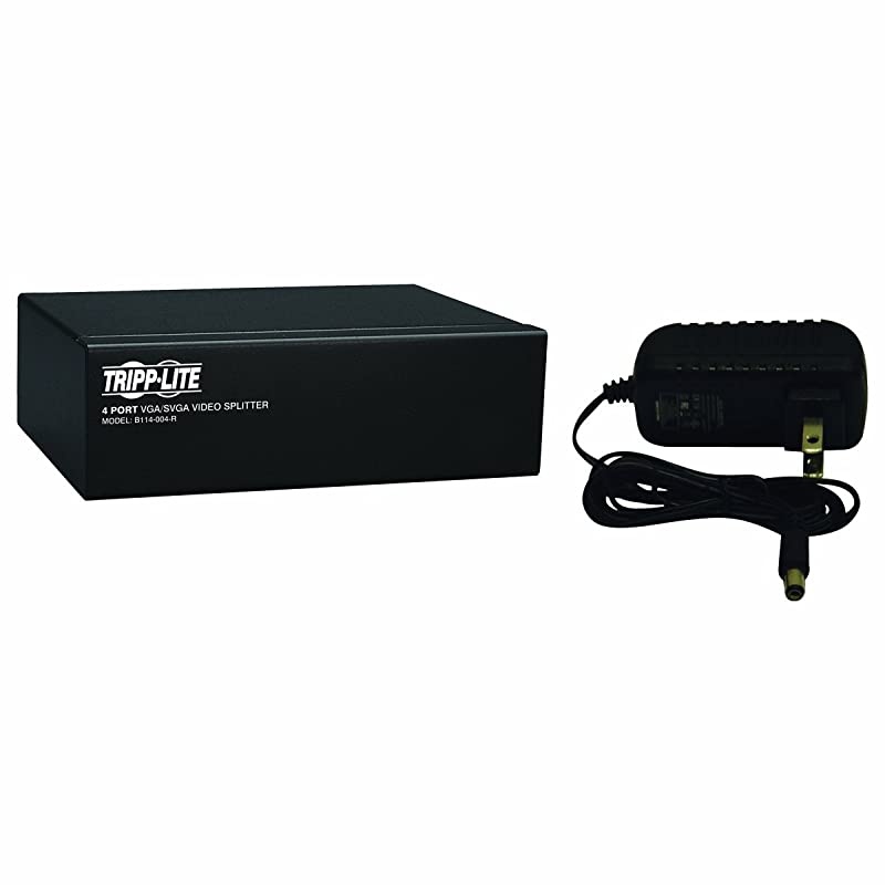 4-Port VGA Splitter with Signal Booster, High Resolution Video 350MHz, 2048x1536 (HD15 M/4xF)(B114-004-R) , Black