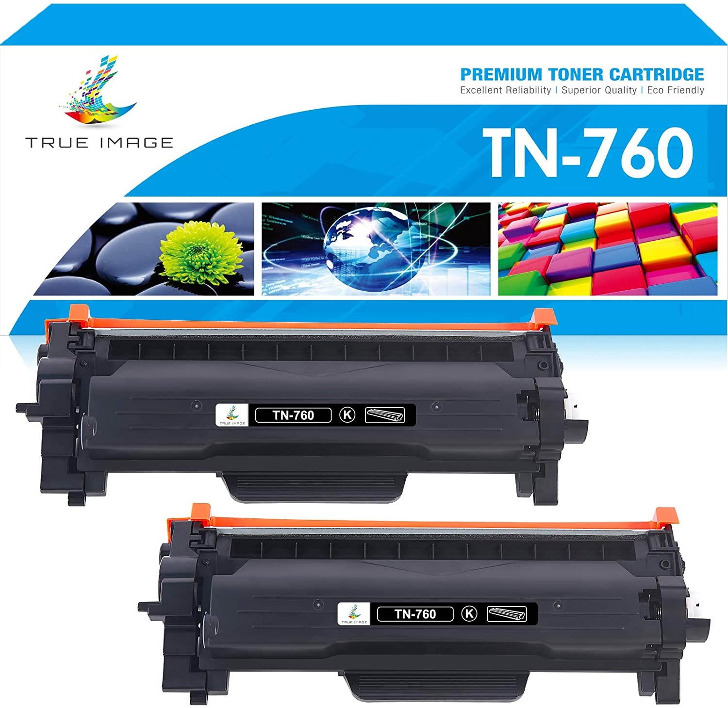 TRUE IMAGE Compatible Toner Cartridge Replacement for Brother TN760 TN730 Brother DCP-L2550dw HL-L2350dw HL-L2395dw MFCL2710dw HLL2390dw MFCL2750dw HLL2370dw Printer Ink High Yield (Black, 2-Pack)