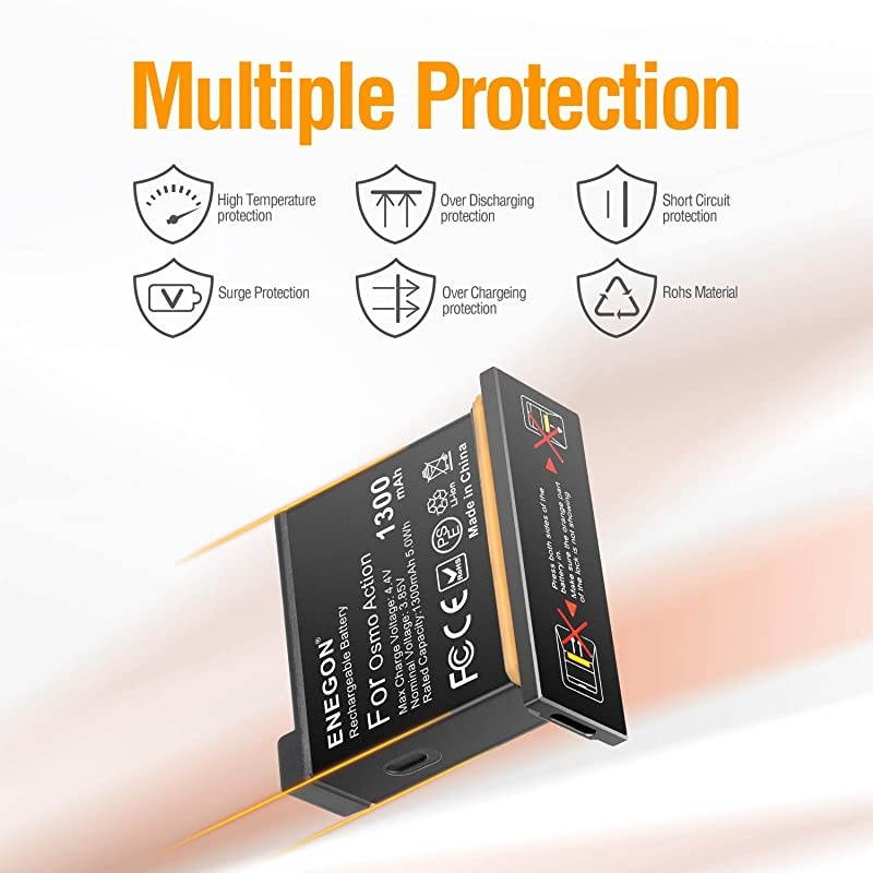 OSMO Action Battery for DJI OSMO Action 2 Pack 385V 1300 mAh + Intelligent 3Channel Rapid Charger for DJI OSMO Action Camera