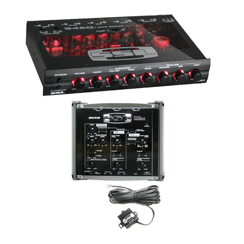 Soundstorm S4EQ 4 Band Pre Amp Graphic Stereo Equalizer with Bass Knob and SX310 2 Way Electronic Crossover with Remote Car Audio Package