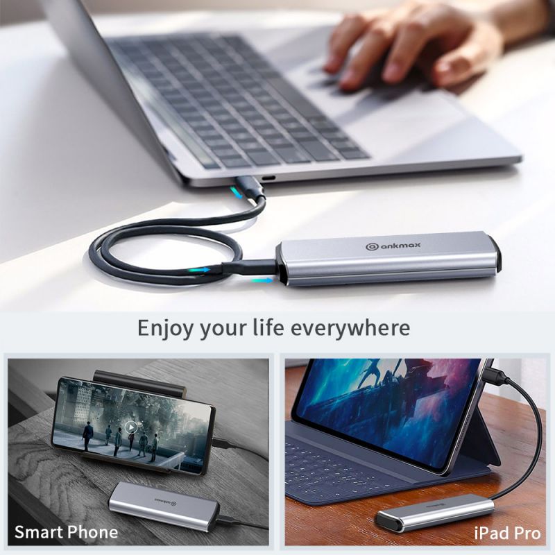 M.2 NVMe+SATA SSD Enclosure Adapter, USB C 3.1 Gen 2 10Gbps NVMe PCIe/SATA (NGFF) M-Key(B+M Key), ANKMAX UC312M2 Support UASP Trim for SSD, Tool-Free Aluminum Solid State Drive External Enclosure