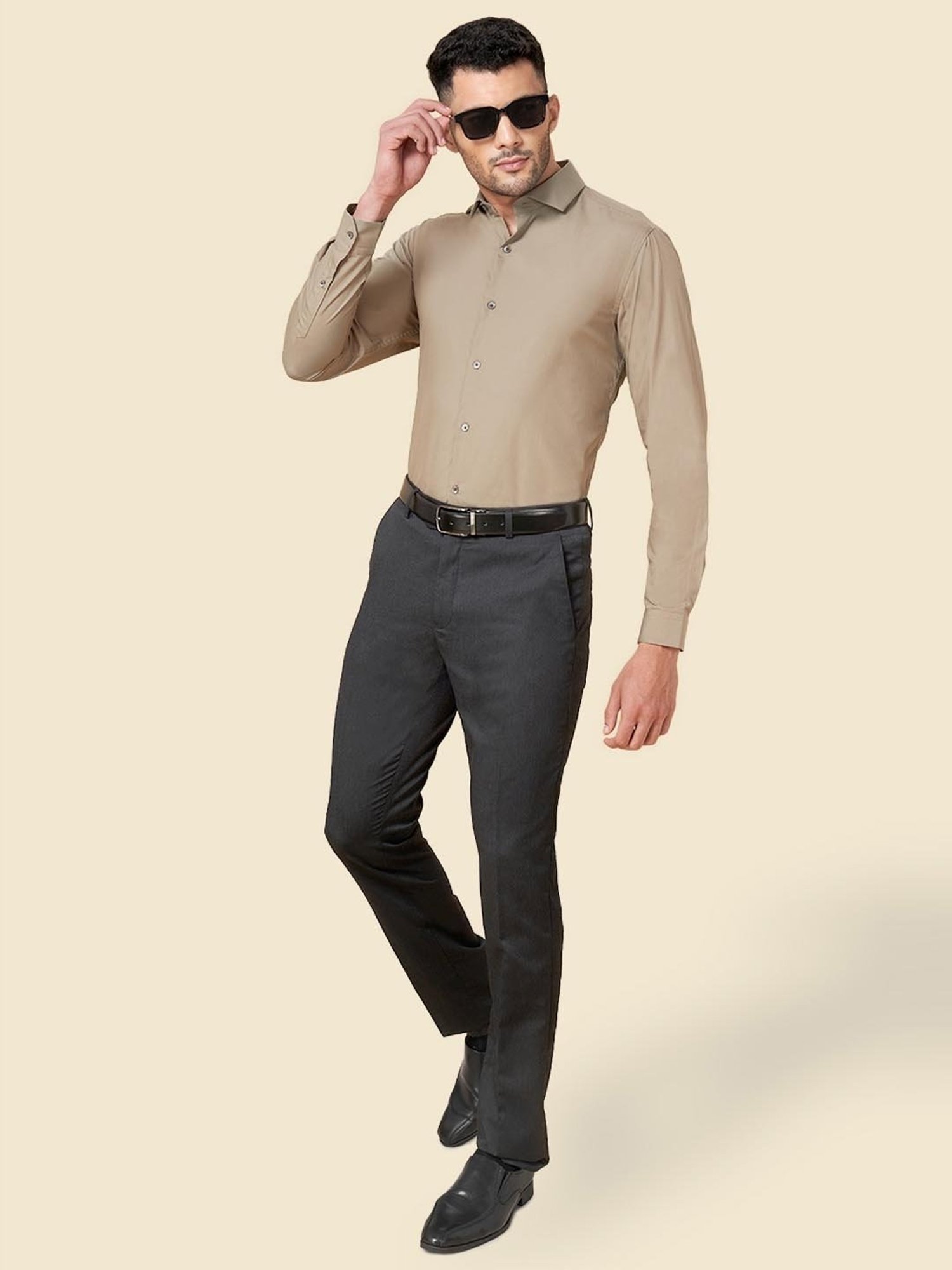 Peregrine by Pantaloons Khaki Cotton Slim Fit Shirt