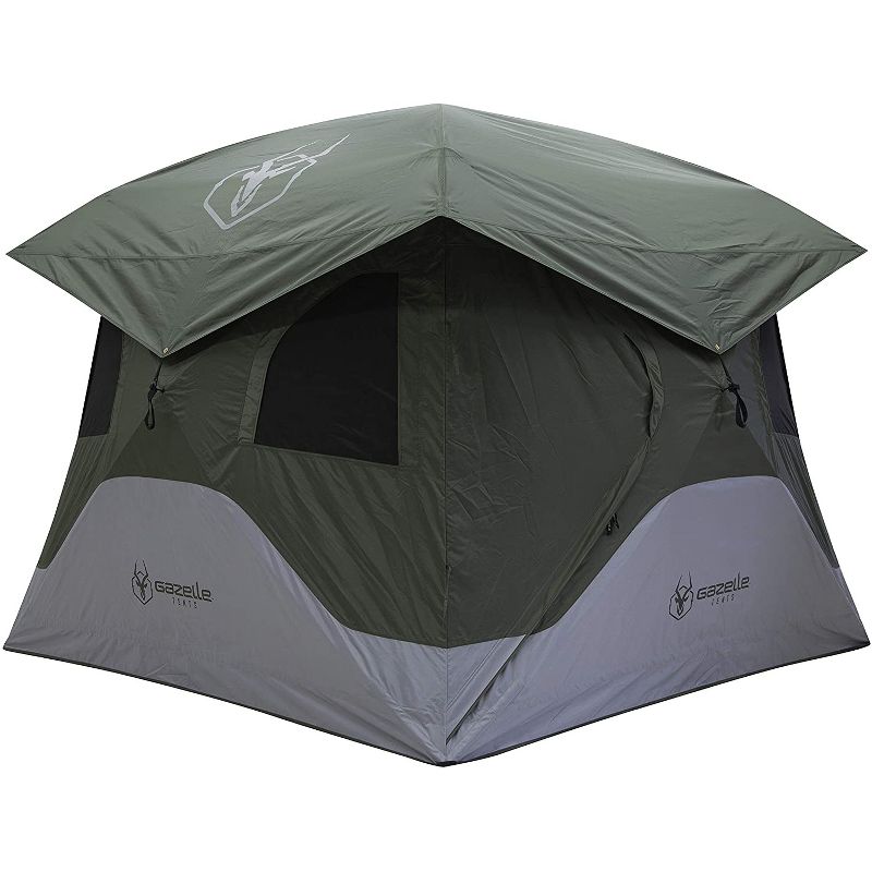 Gazelle GT400GR T4 Family 4 Person Capacity Portable Instant Pop Up Outdoor Shelter Camping Hub Tent with 2 Doors and 6 Windows, Green