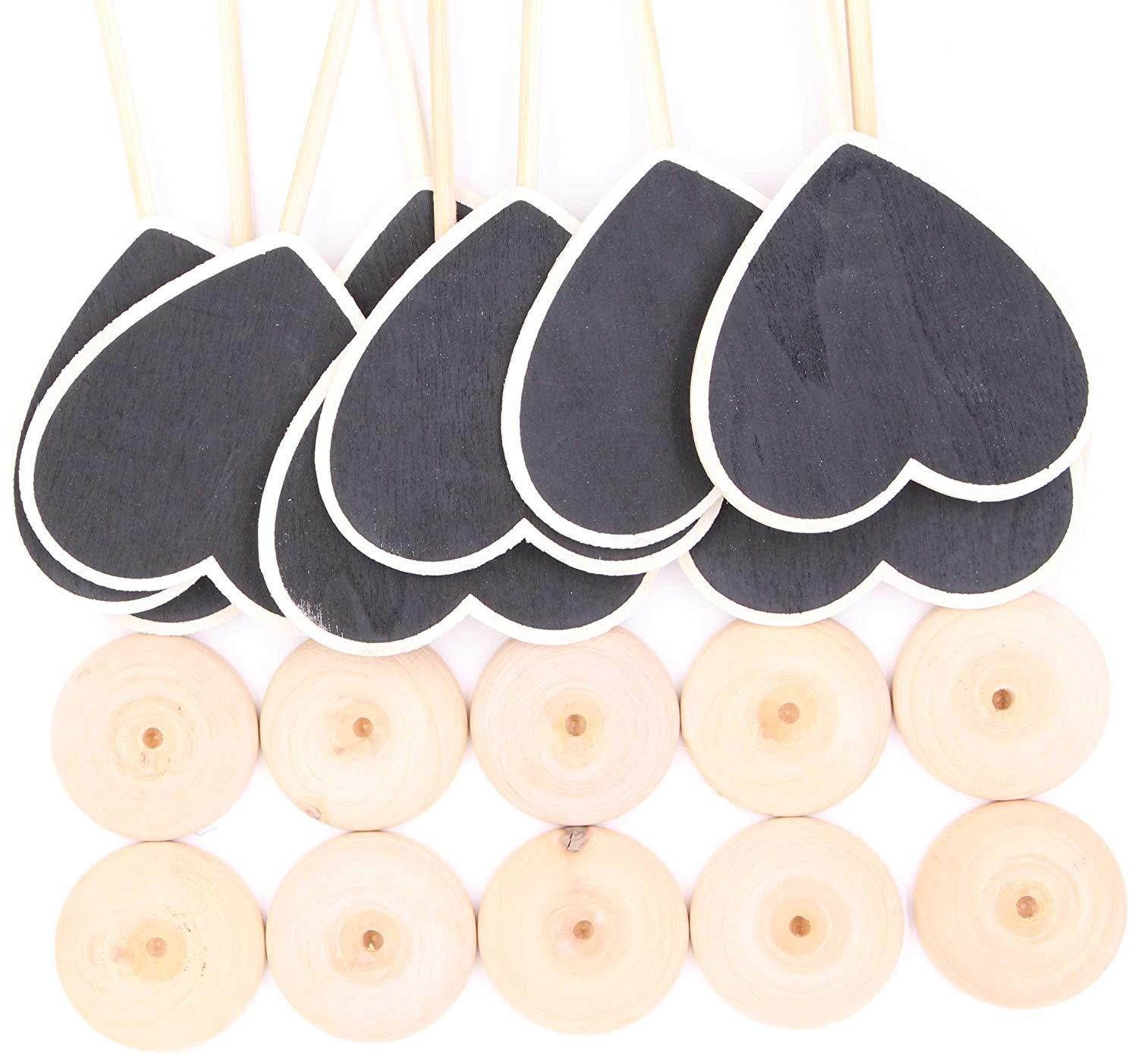 Chalkboard Signs with Stand - LeBeila 10 Mini Blackboard Labels Erasable Tabletop Memo Message Black Board On Wooden Base for Wedding Party Table Number Food Sign & Event Decoration (10, Heart 1)