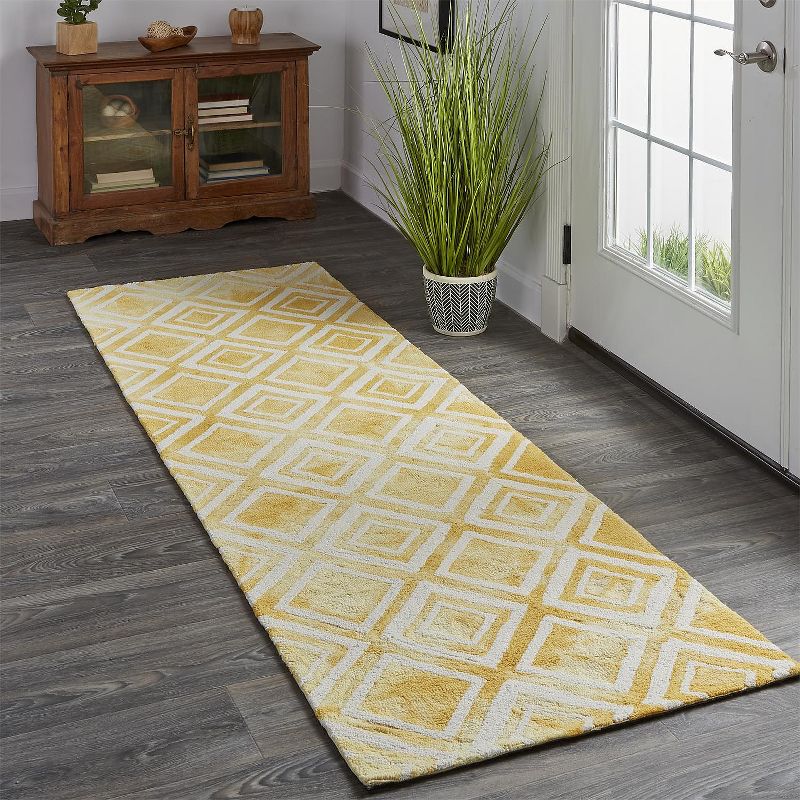 2'6"x8' Runner Hand Made Tufted Geometric Runner Yellow - Feizy